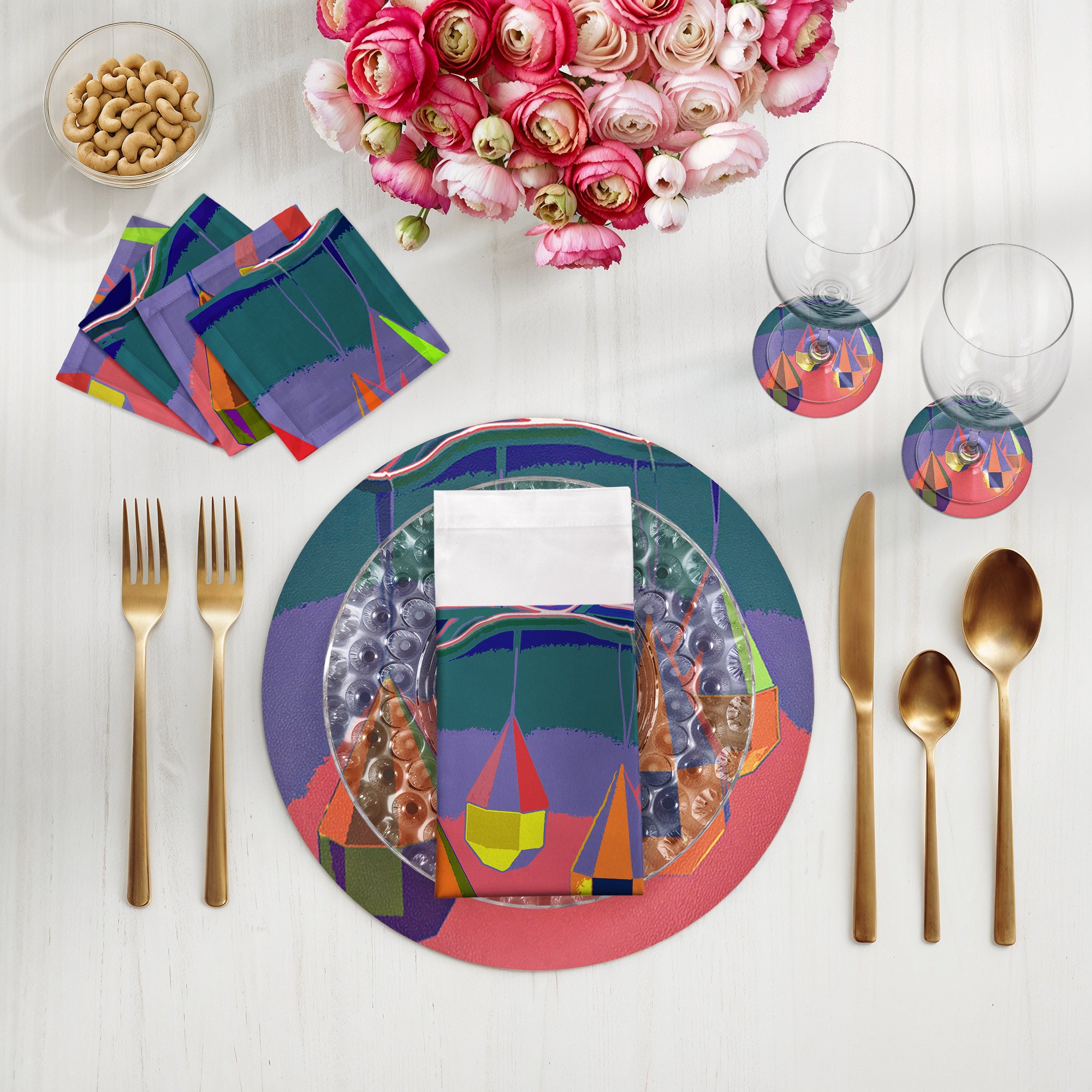 ORNEMENTS DE NOËL CORAIL TEAL 16 SET DE TABLE RONDS EN GALETS, LOT DE 4