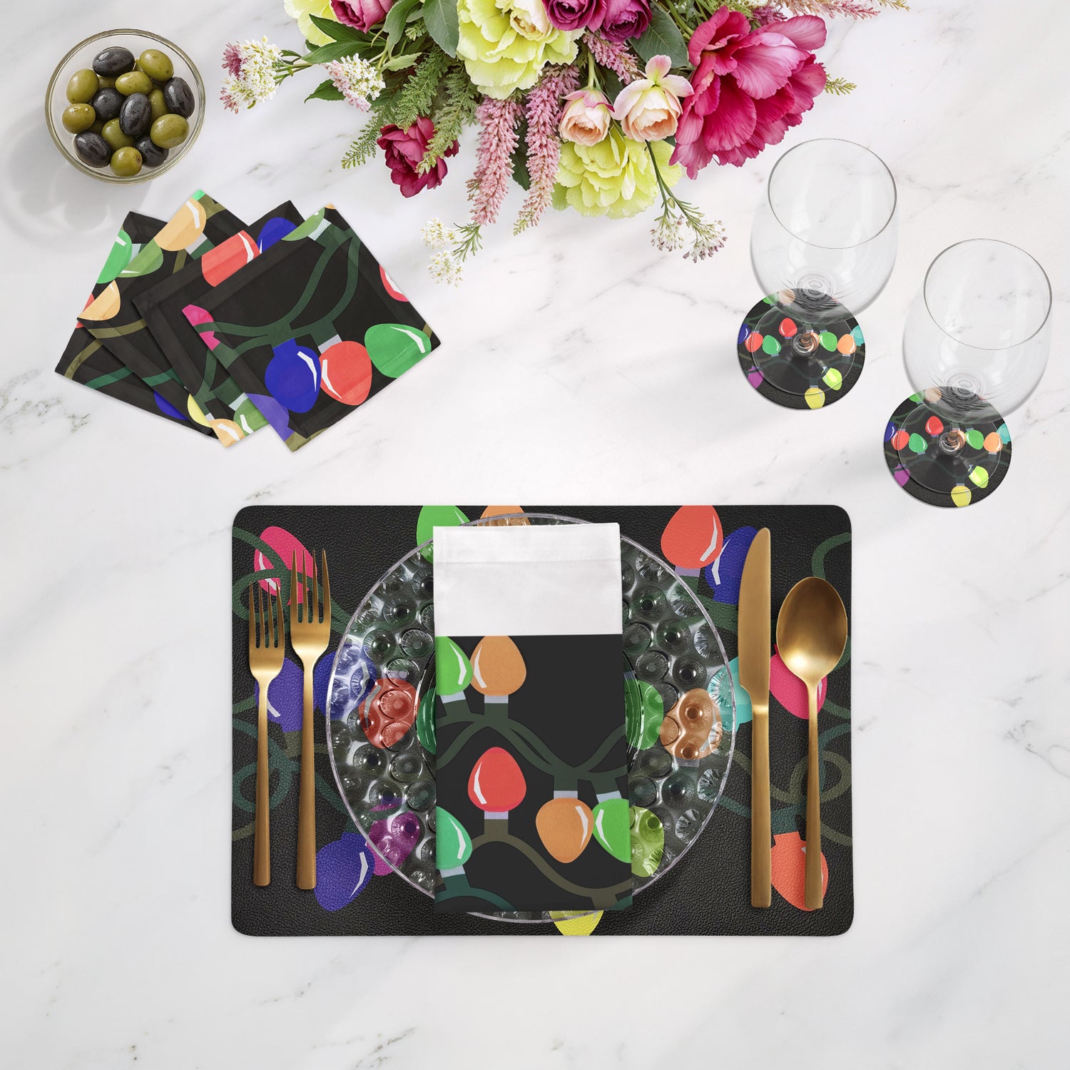 Xmas Tangle Black 17.5" Rectangle Pebble Placemat, Set Of 4 - nicolettemayer.com