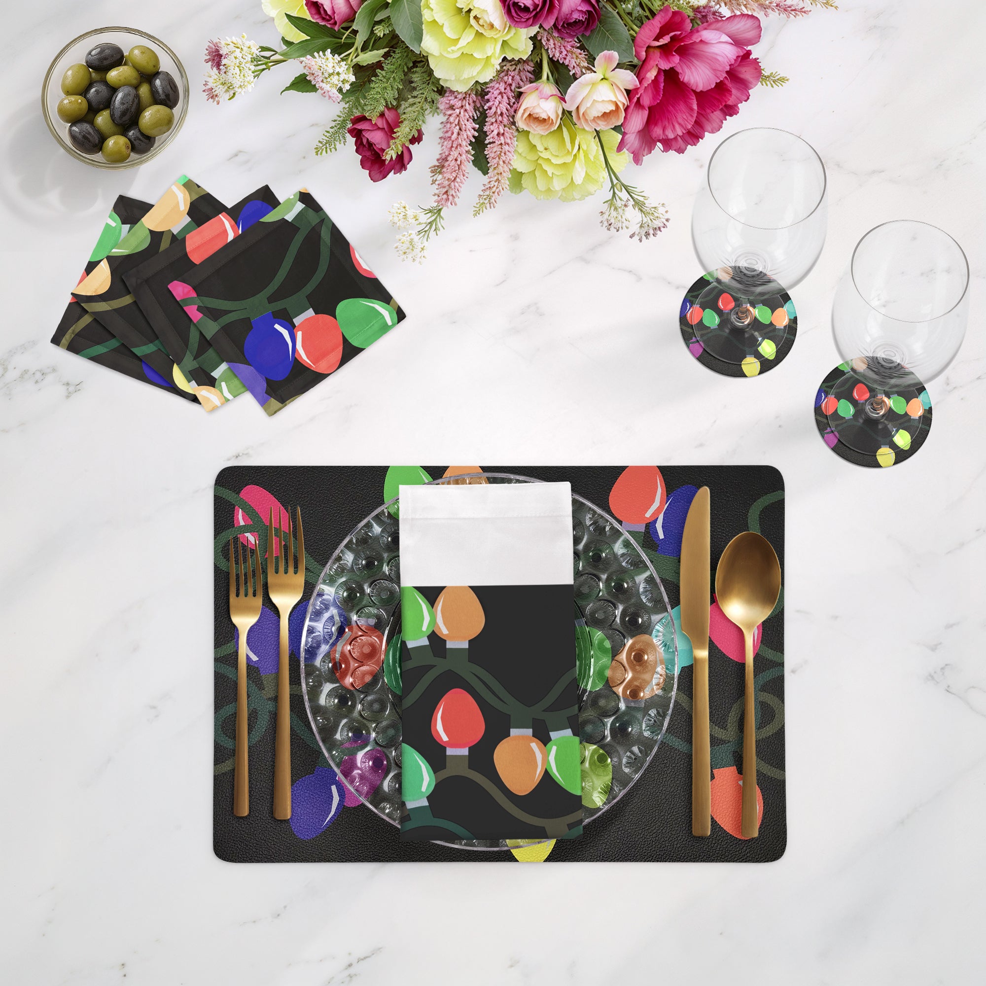 Xmas Tangle Black 17.5" Rectangle Pebble Placemat, Set Of 4 - nicolettemayer.com