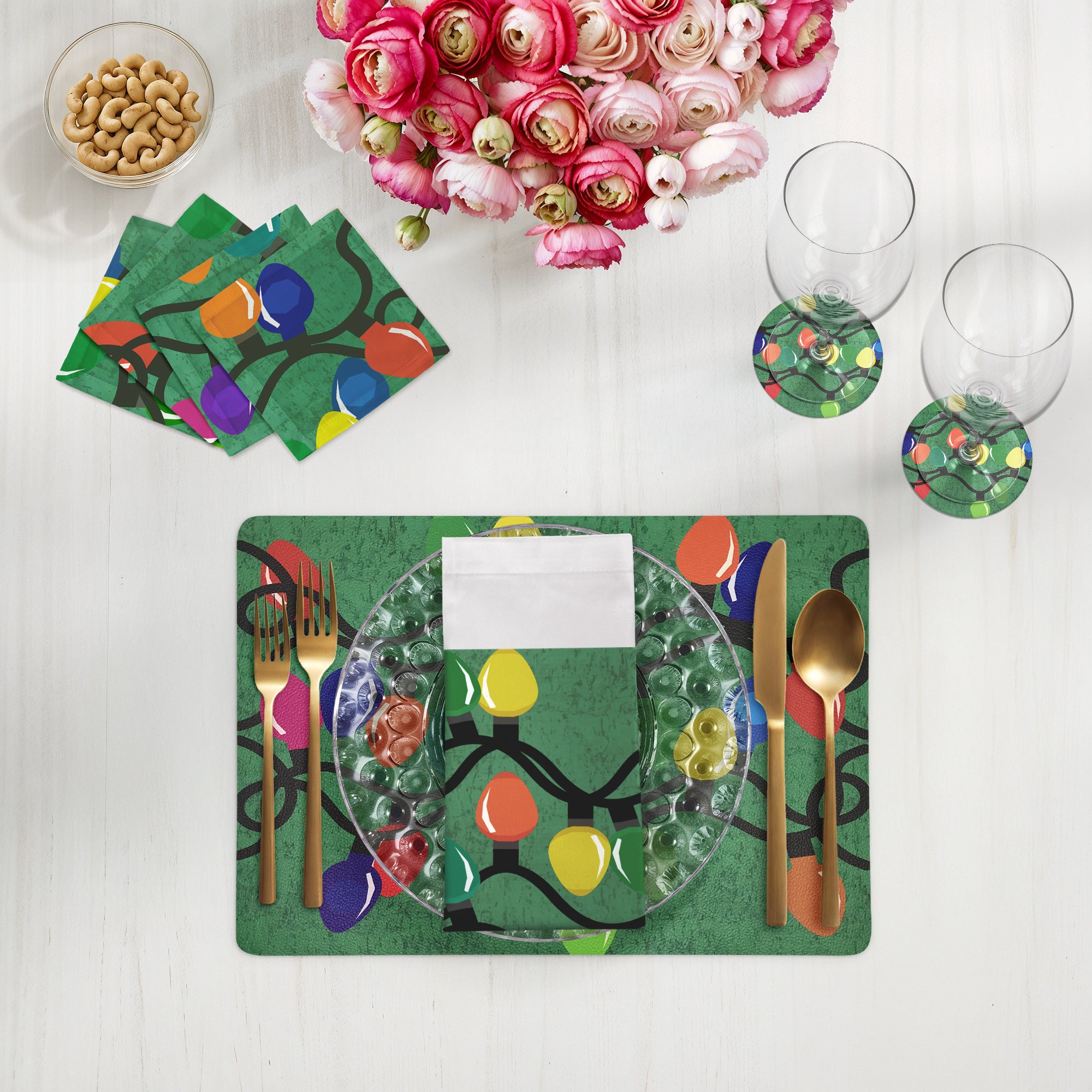 XMAS TANGLE GREEN 17.5" Rectangle Pebble Placemat, Set Of 4 - nicolettemayer.com