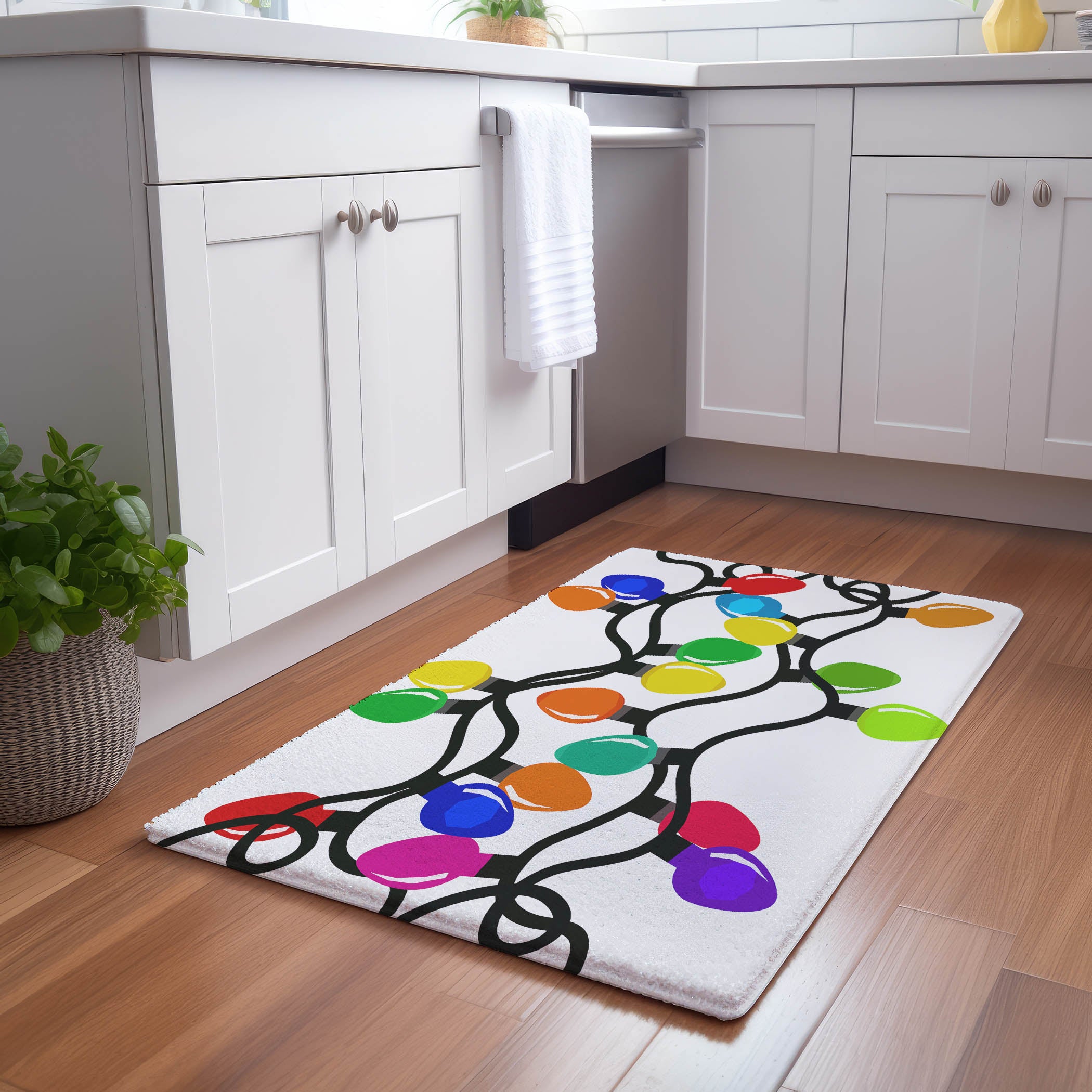 Christmas Tangle Primaries Microfiber Rectangle Washable Rug