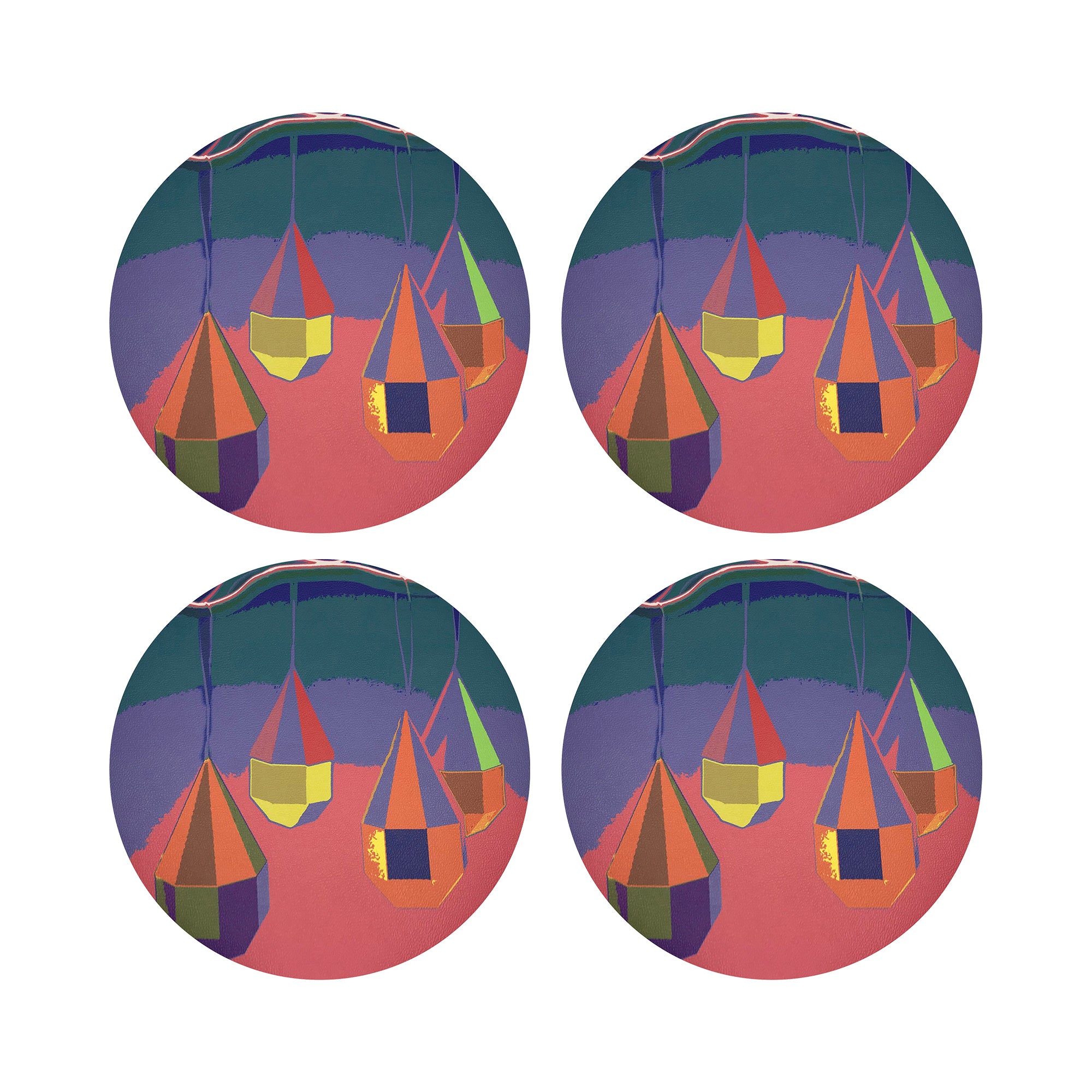 Ornaments Coral Teal Vegan Leather Round Pebble Placemat - nicolettemayer.com