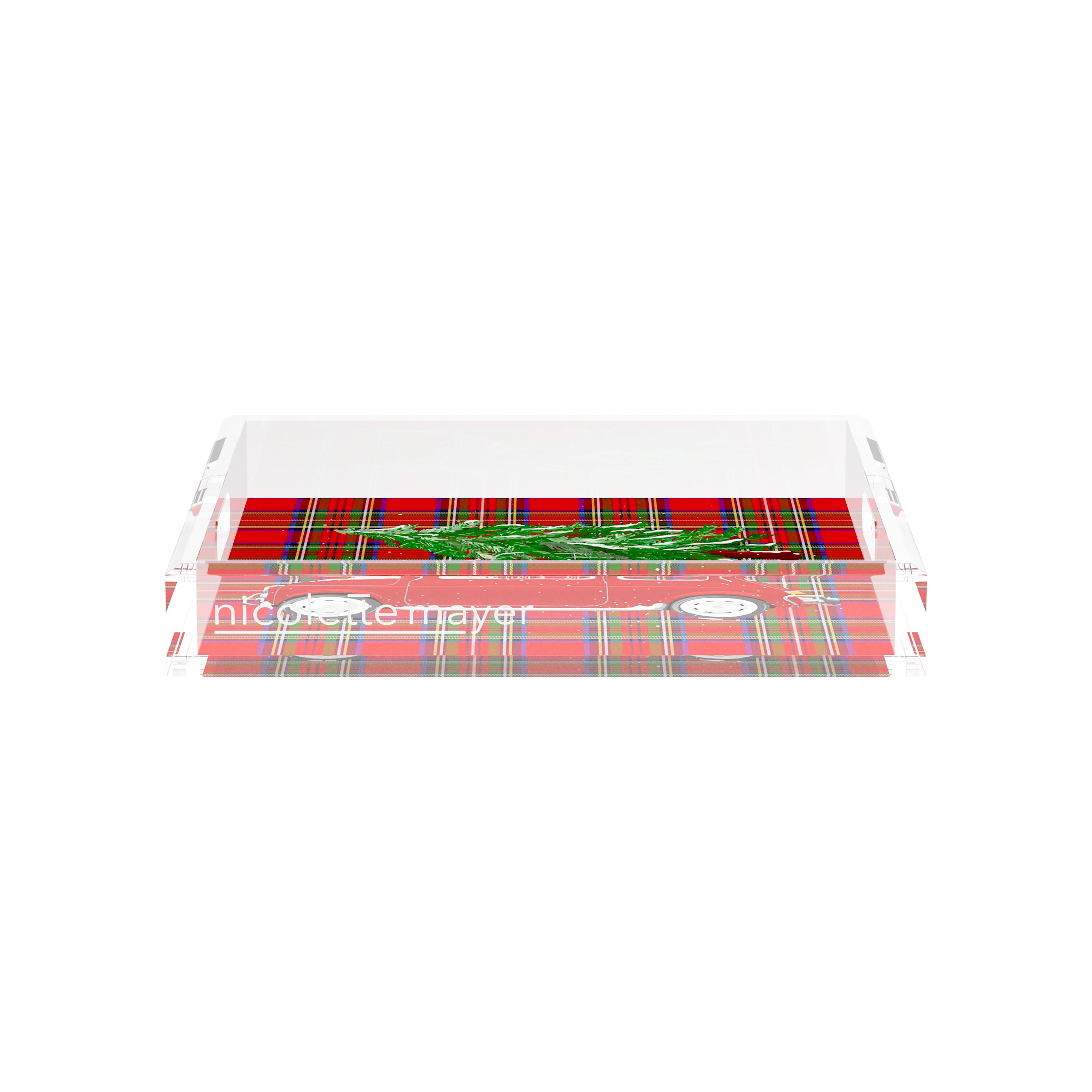 Xmas Tree Plaid 12X12 Acrylic Tray - nicolettemayer.com