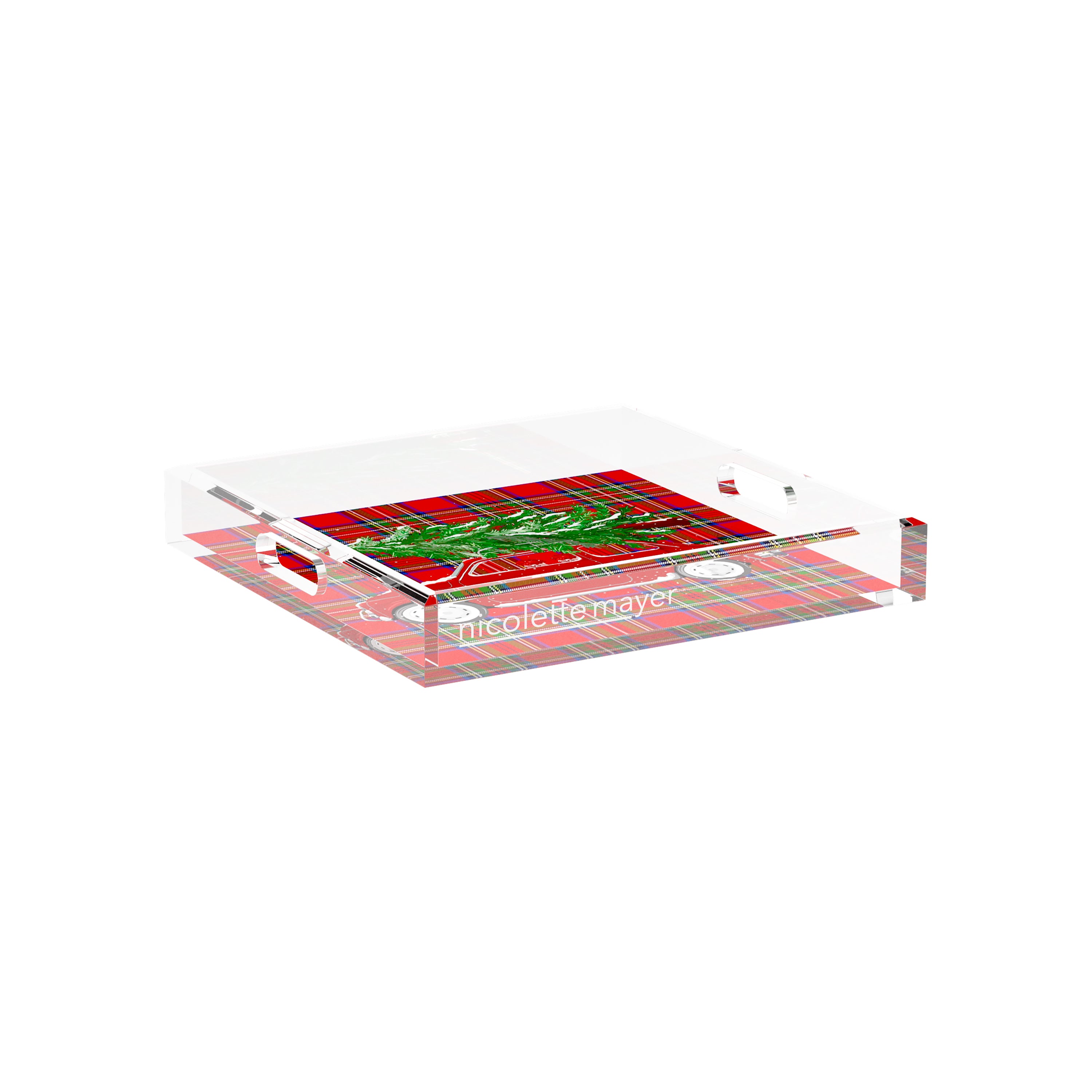 Xmas Tree Plaid 12X12 Acrylic Tray - nicolettemayer.com