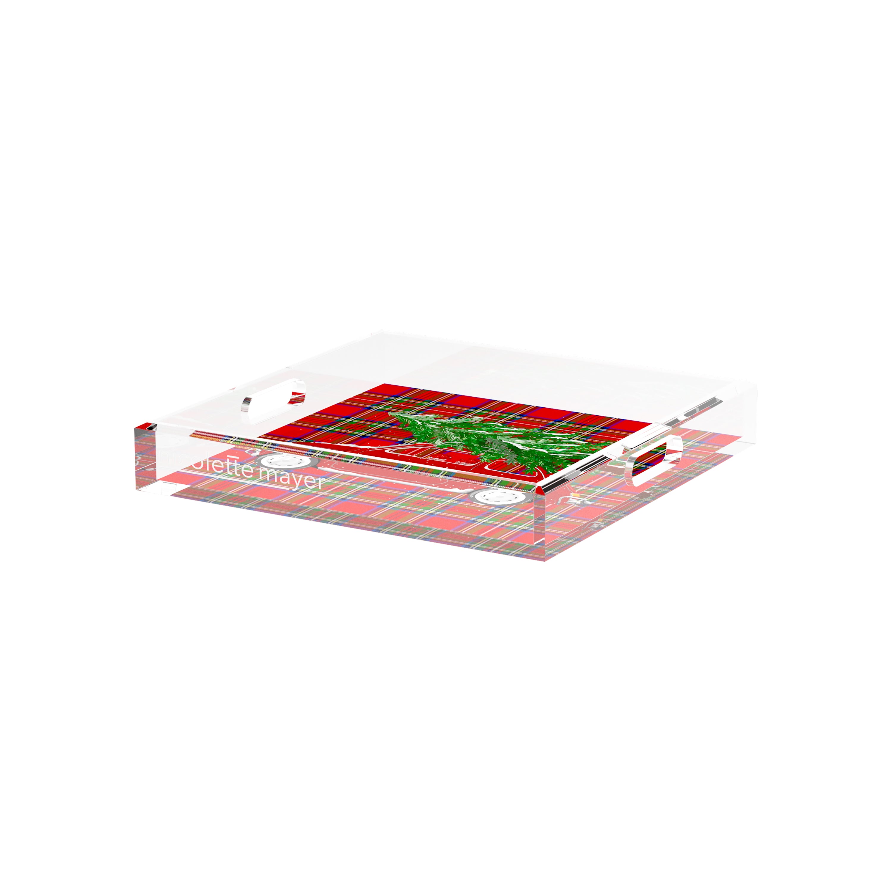 Xmas Tree Plaid 12X12 Acrylic Tray - nicolettemayer.com