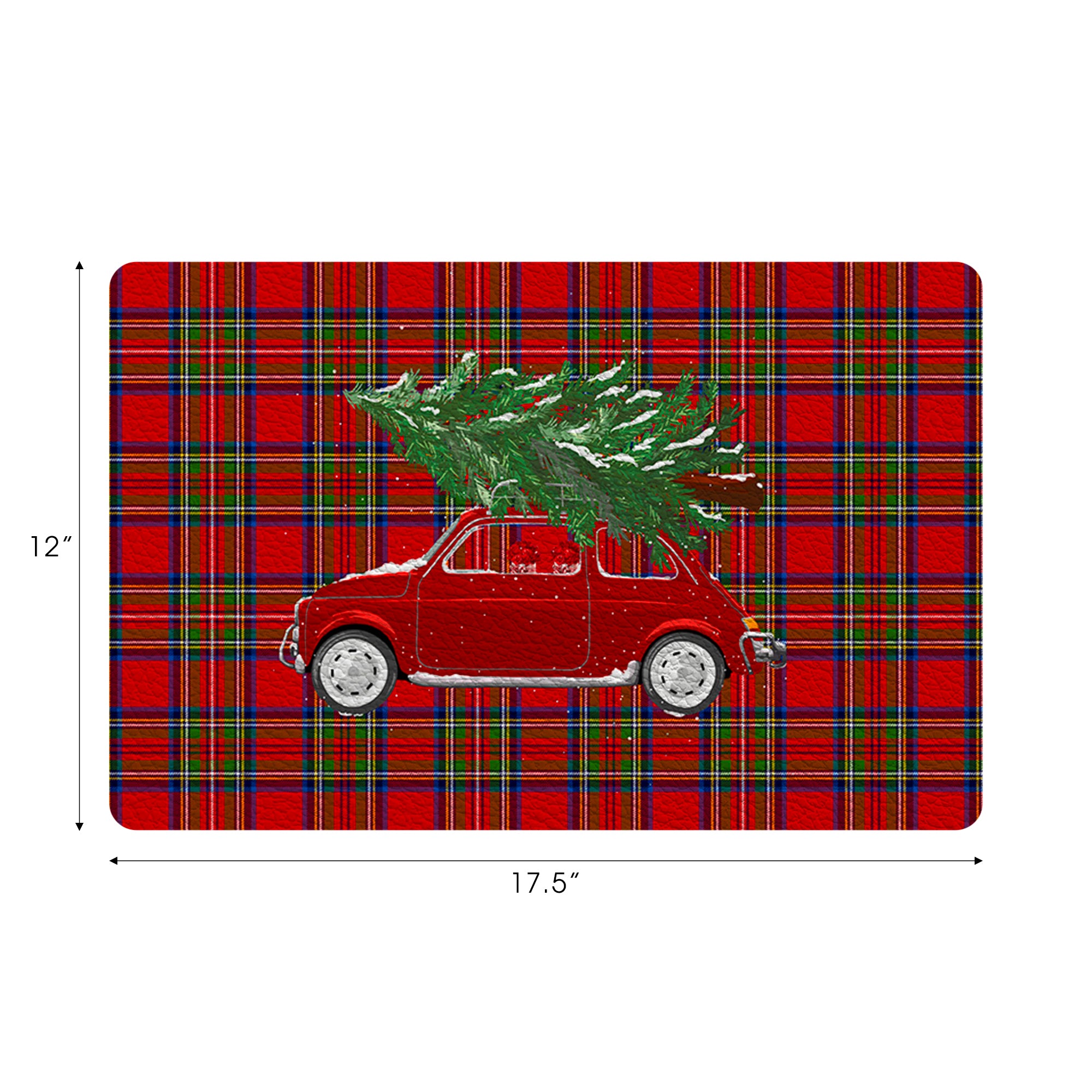 Xmas Tree Plaid Vegan Leather Rectangle Pebble Placemat