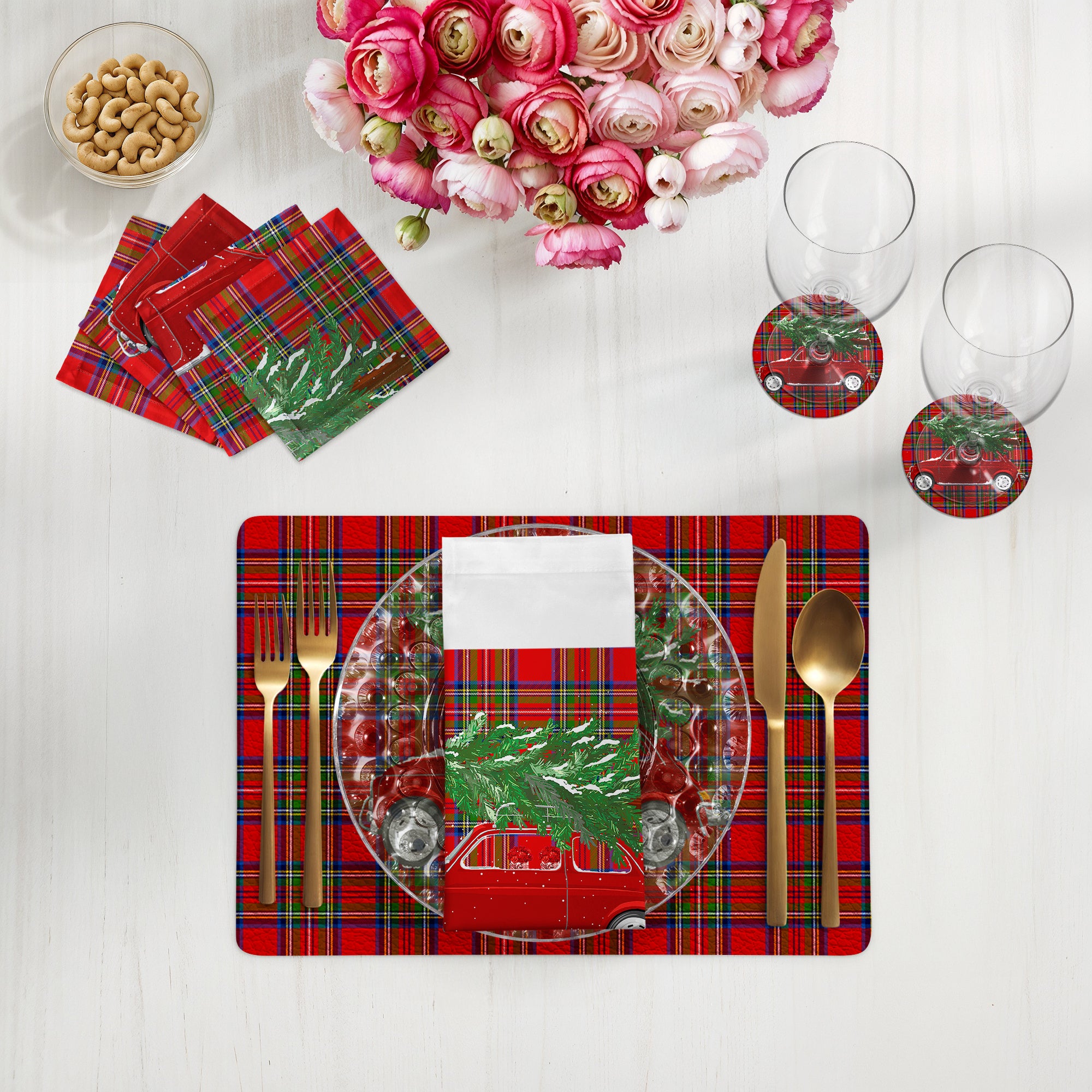 Xmas Tree Plaid Vegan Leather Rectangle Pebble Placemat
