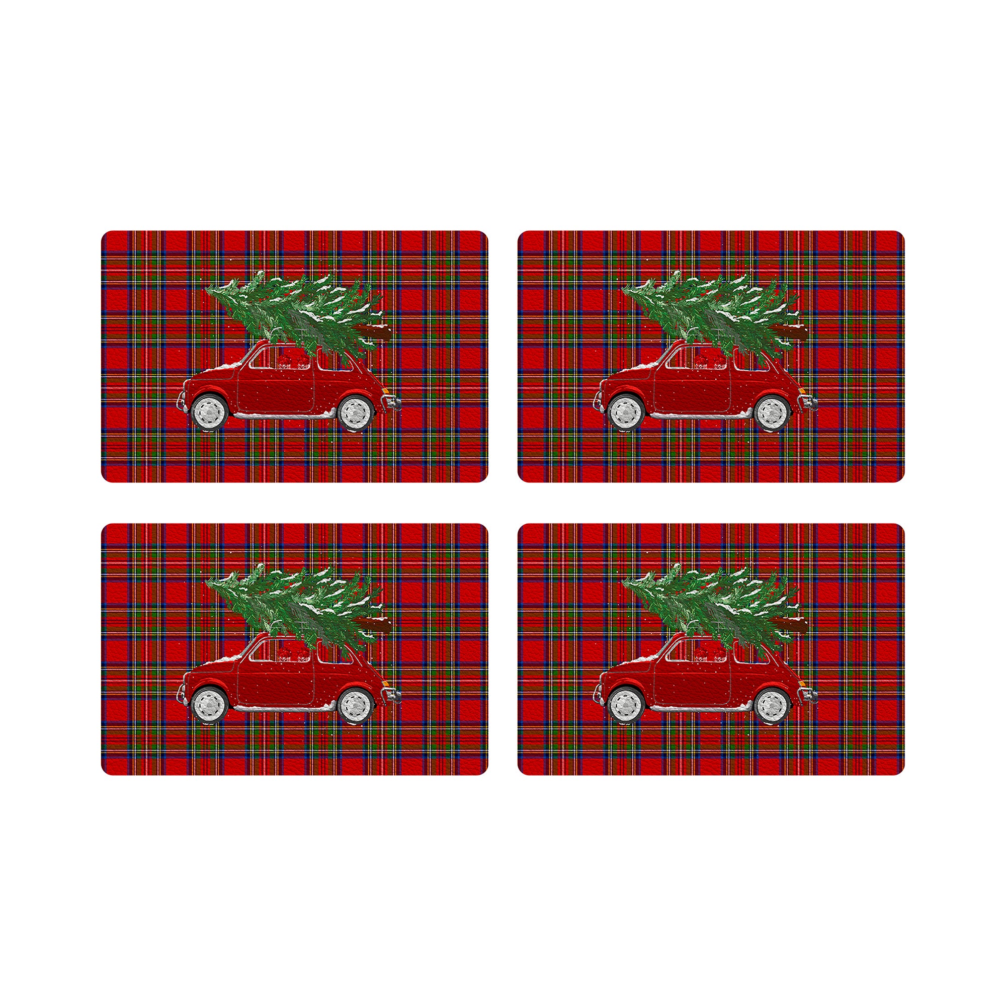 Xmas Tree Plaid Vegan Leather Rectangle Pebble Placemat
