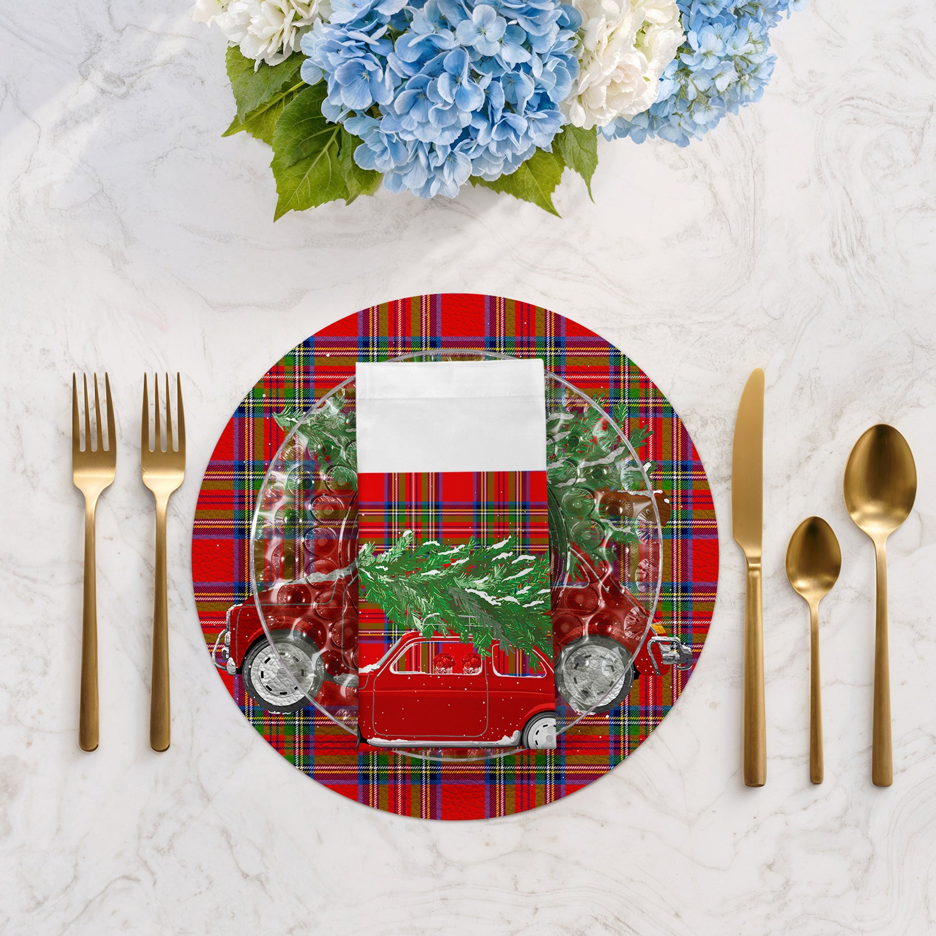Xmas Tree Plaid Cotton Sateen Dinner Napkins