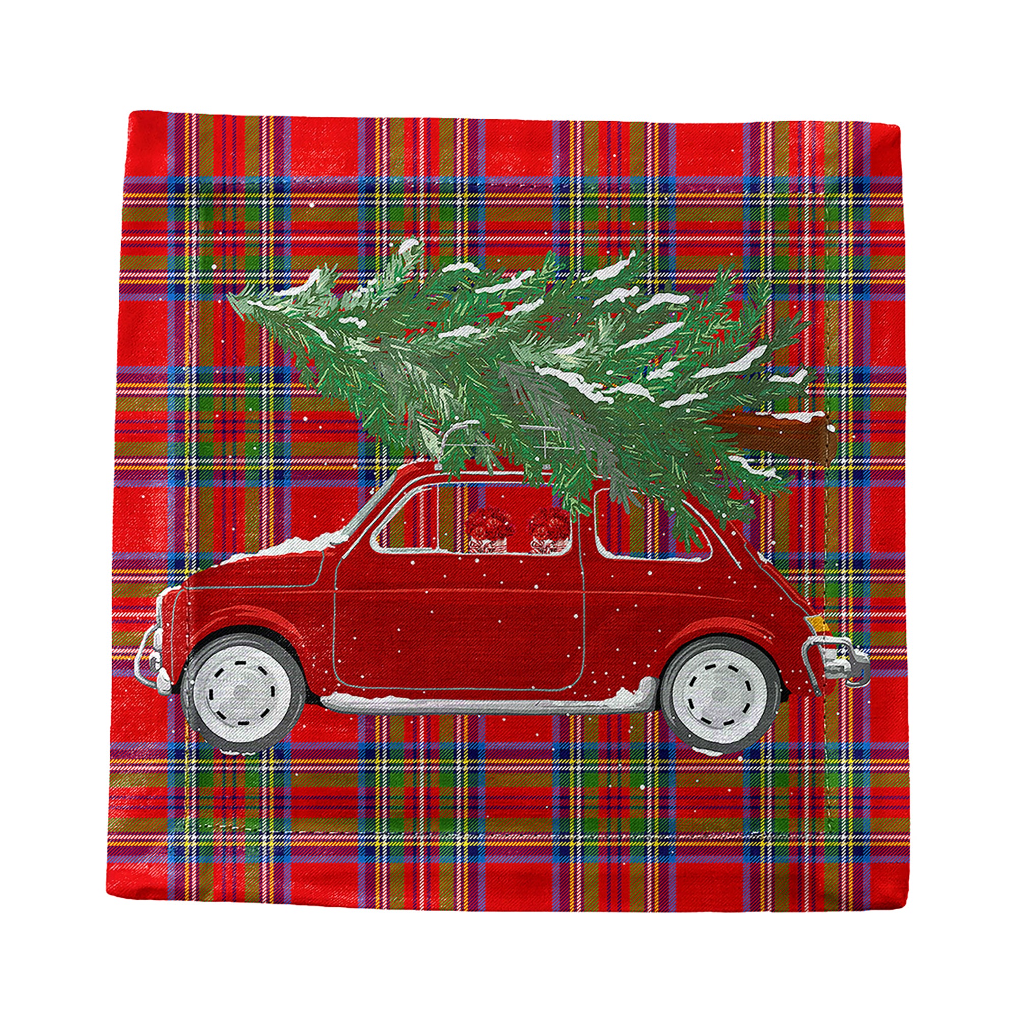 Xmas Tree Plaid Cotton Sateen Cocktail Napkins