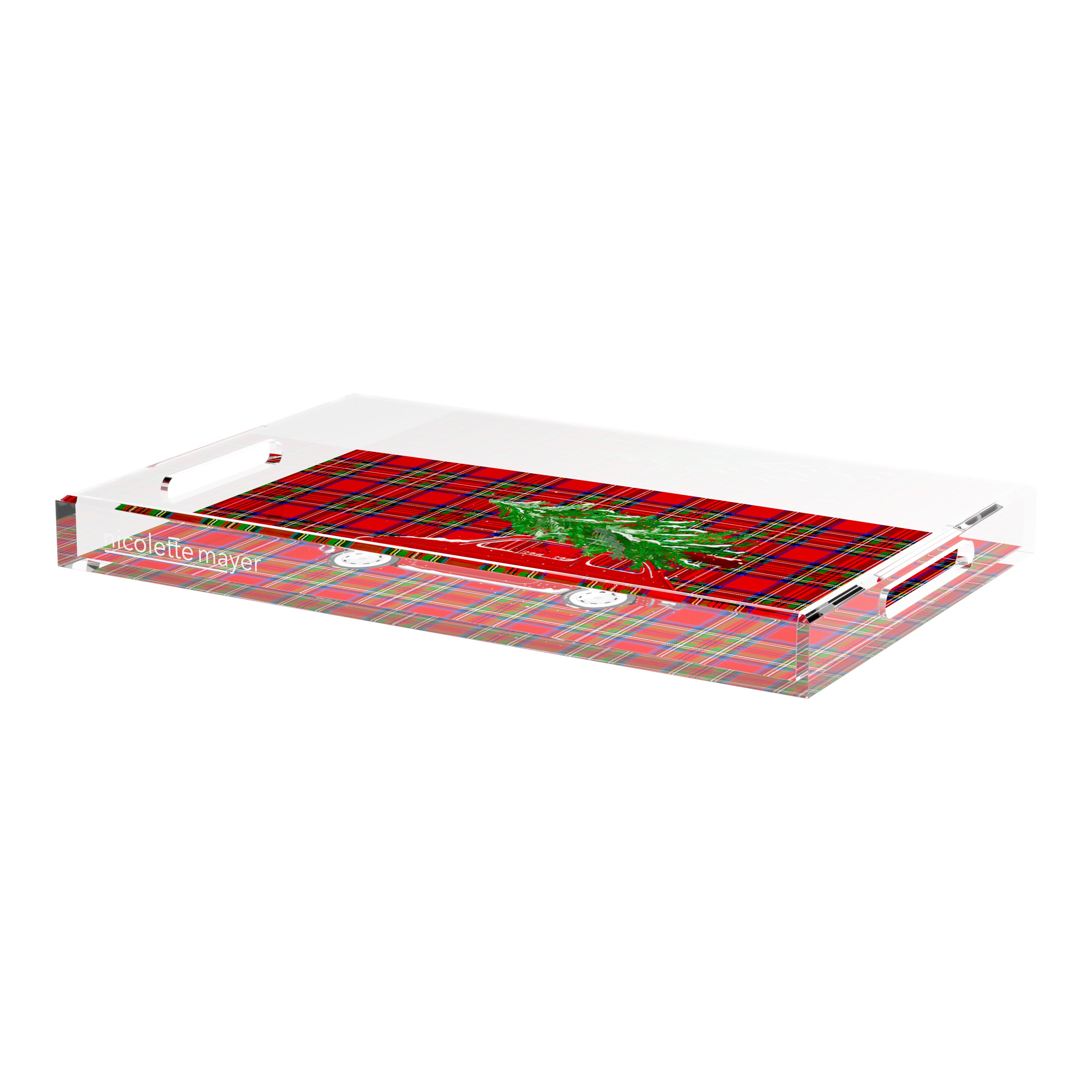 Xmas Tree Plaid 17X10.5 Acrylic Tray - nicolettemayer.com