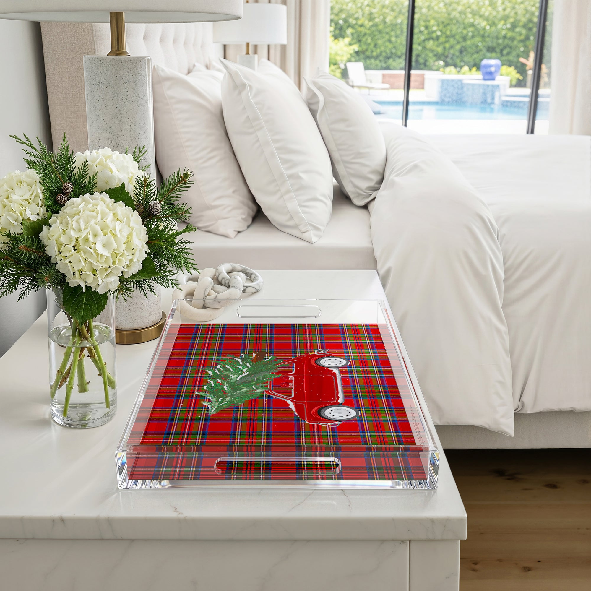 Xmas Tree Plaid 17X10.5 Acrylic Tray - nicolettemayer.com