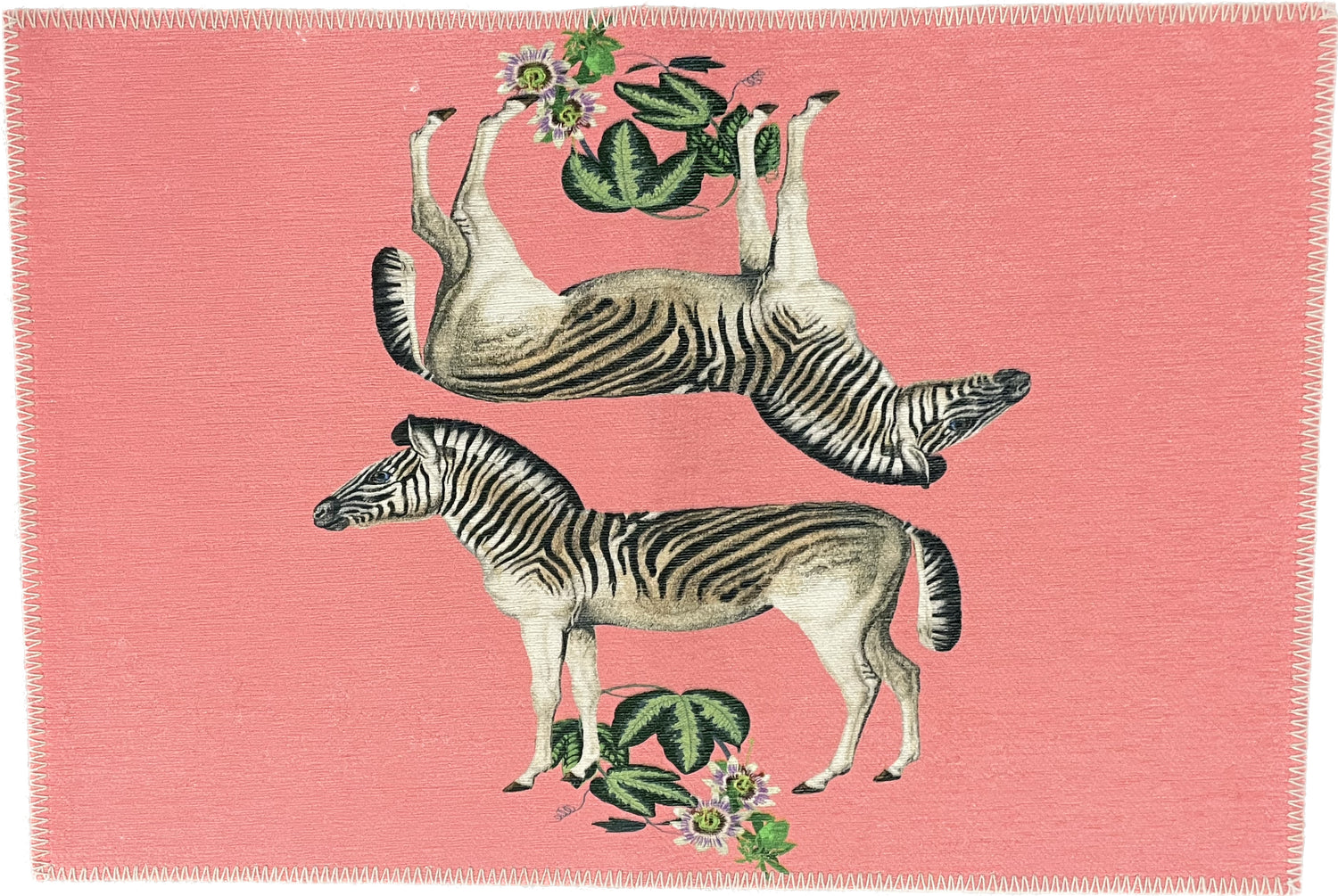 Zebra Seeing Double Pink Chenille Washables Rug