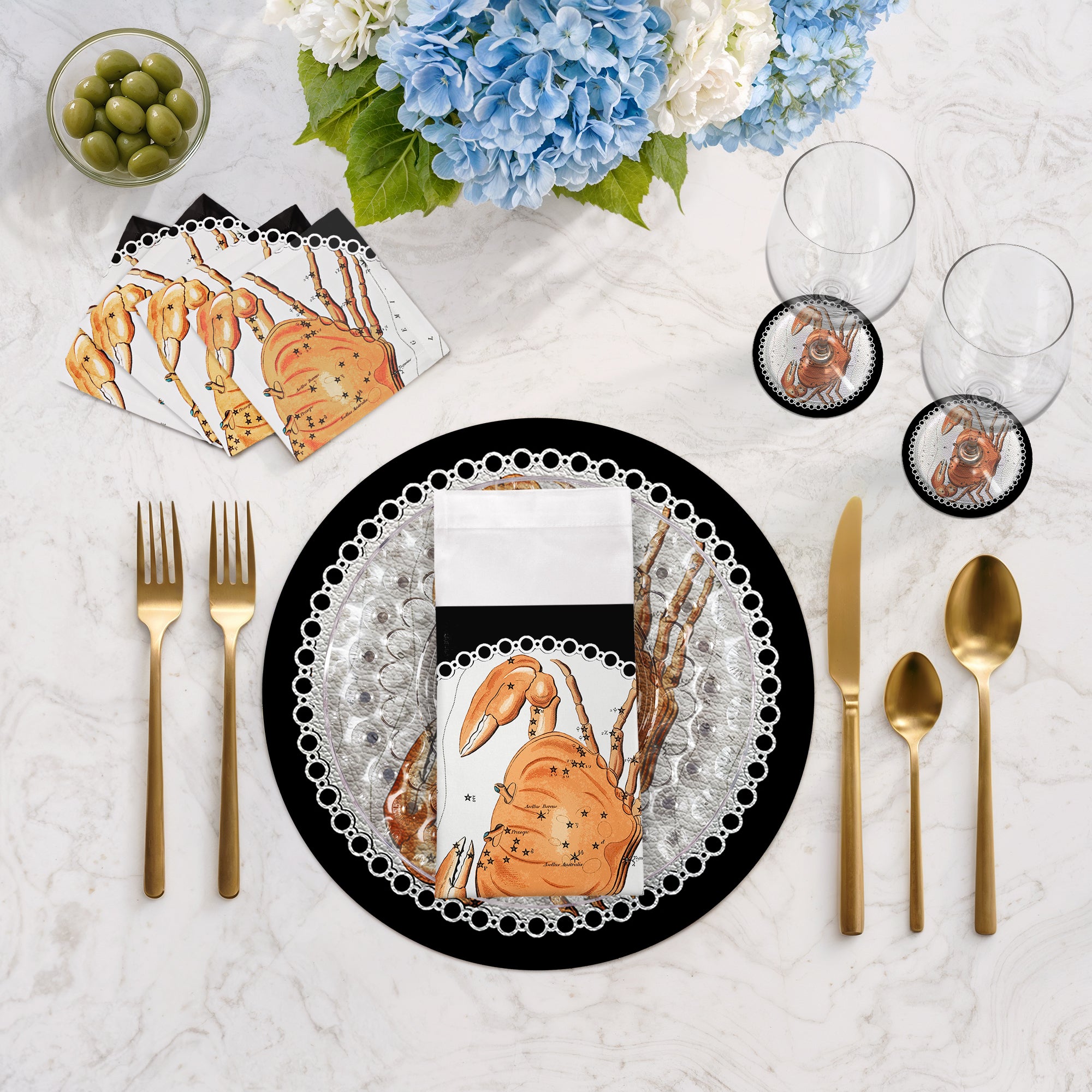 Zodiac Cancer Black 16" Round Pebble Placemats, Set of 4 - nicolettemayer.com