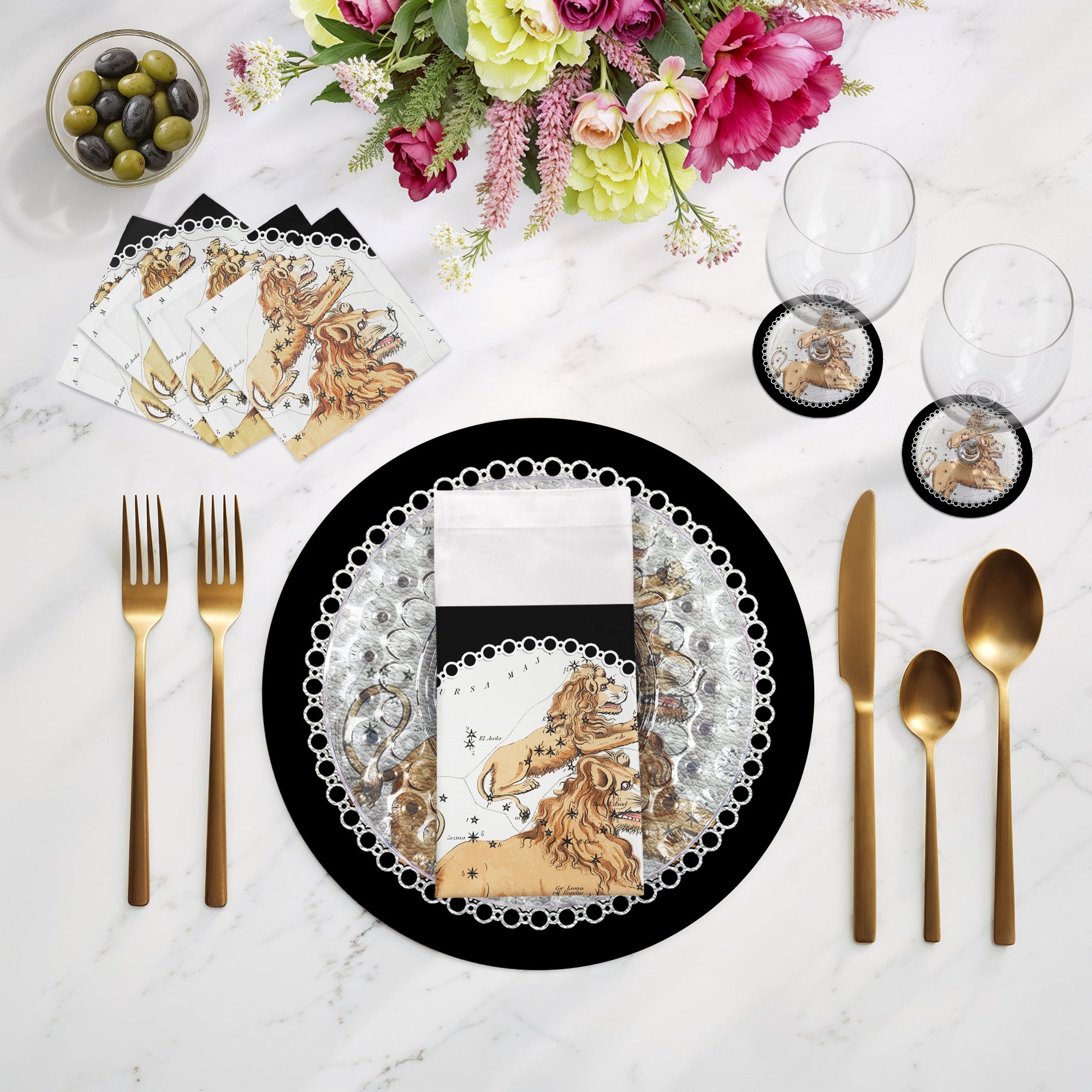 Zodiac Leo Black 16" Round Pebble Placemats, Set of 4 - nicolettemayer.com