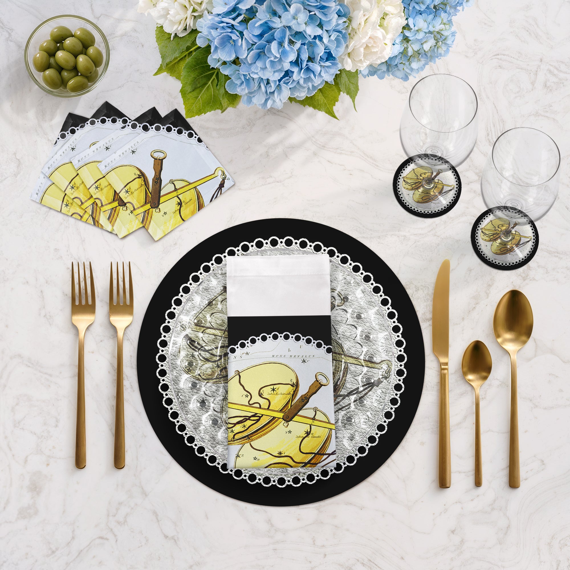 Zodiac Libra Black 16" Round Pebble Placemats, Set of 4 - nicolettemayer.com
