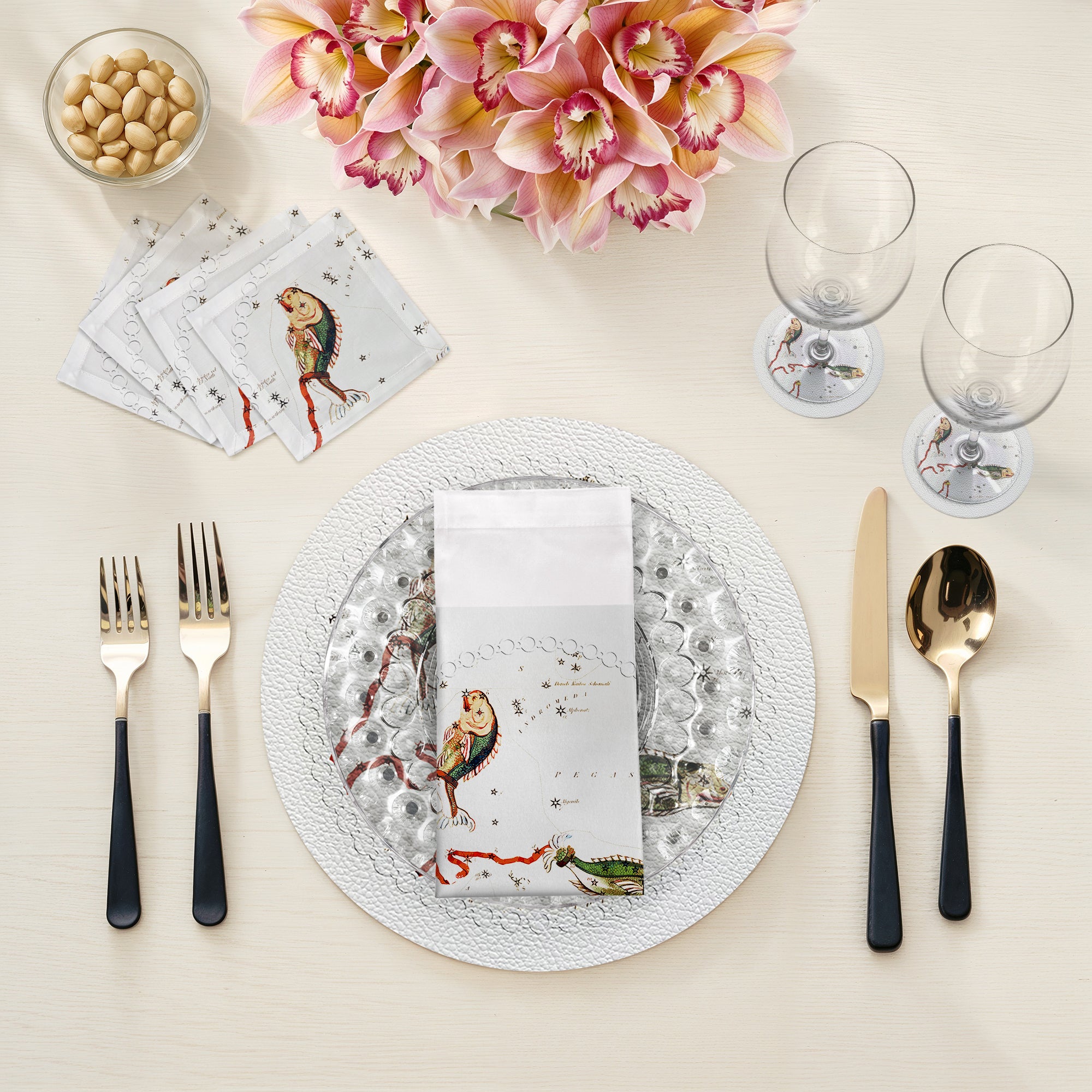 Zodiac Pisces White 16" Round Pebble Placemats, Set of 4 - nicolettemayer.com