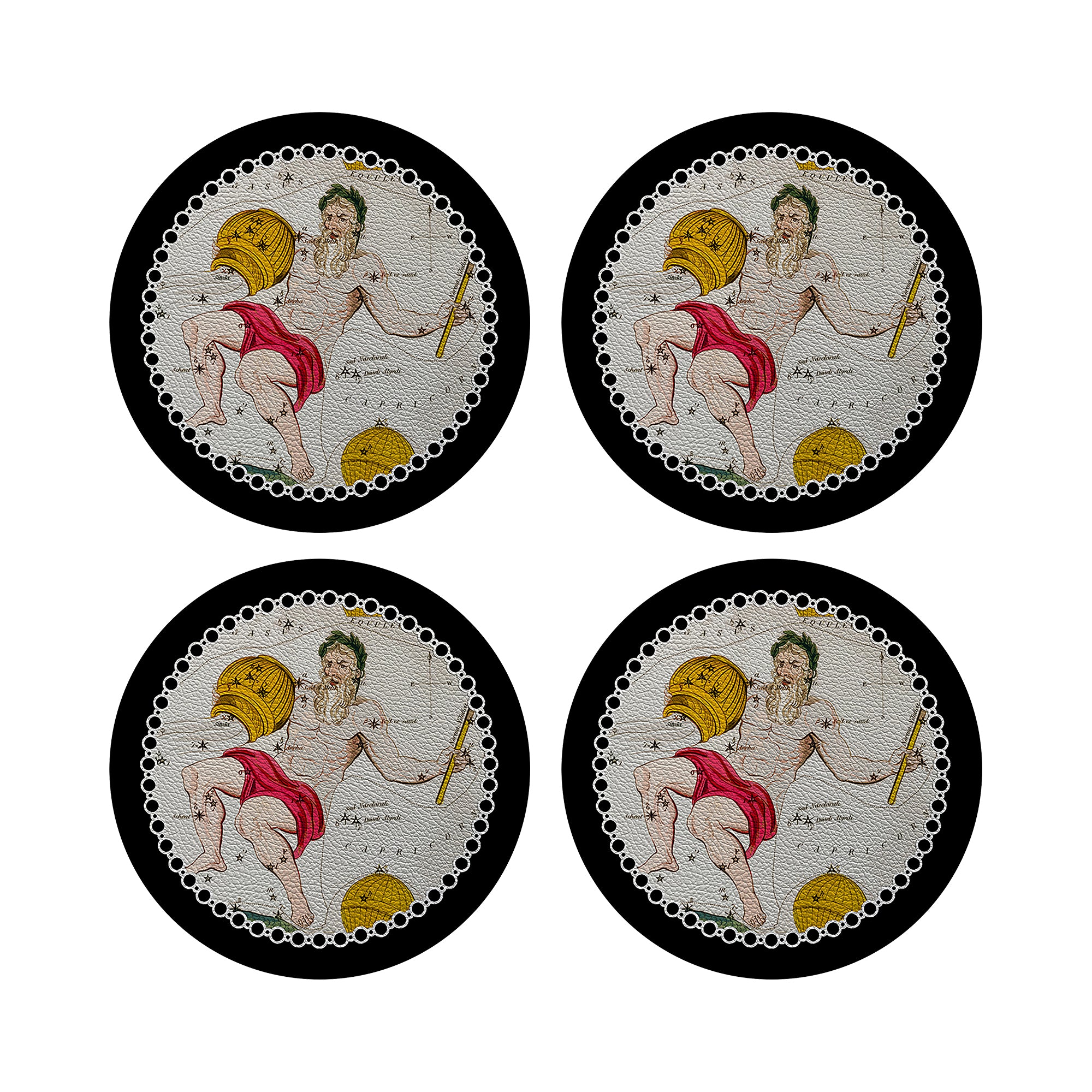 Zodiac Aquarius Black 16" Round Pebble Placemats, Set of 4 - nicolettemayer.com