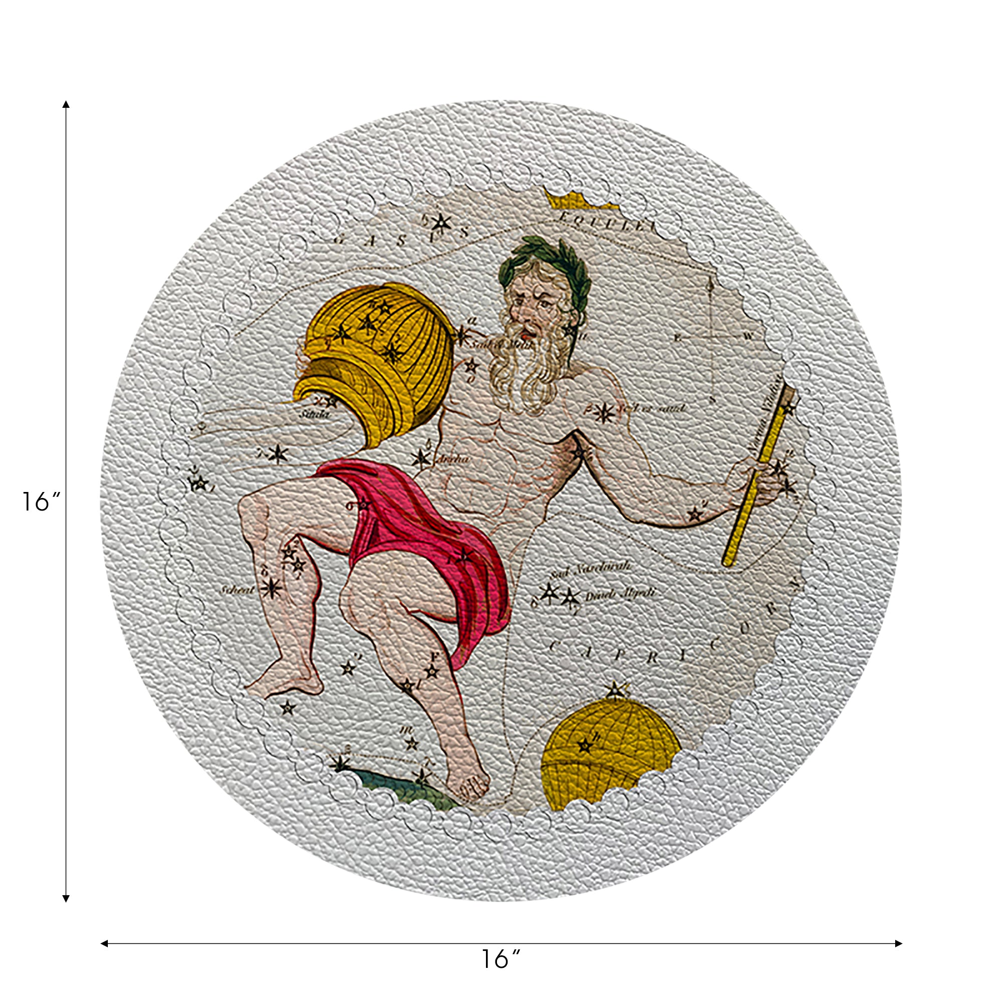Zodiac Aquarius White Vegan Leather Round Pebble Placemat