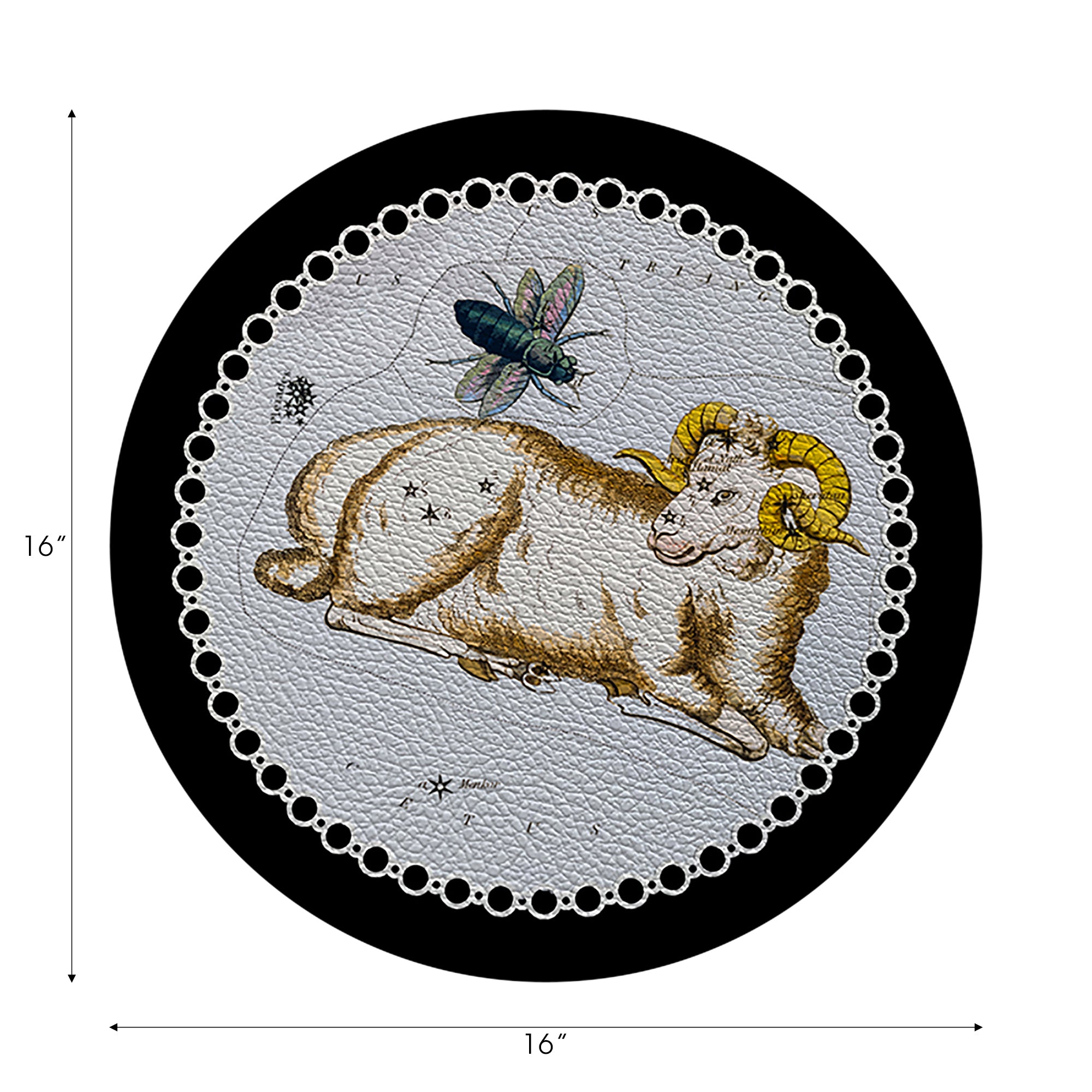 Zodiac Aries Black Vegan Leather Round Pebble Placemat
