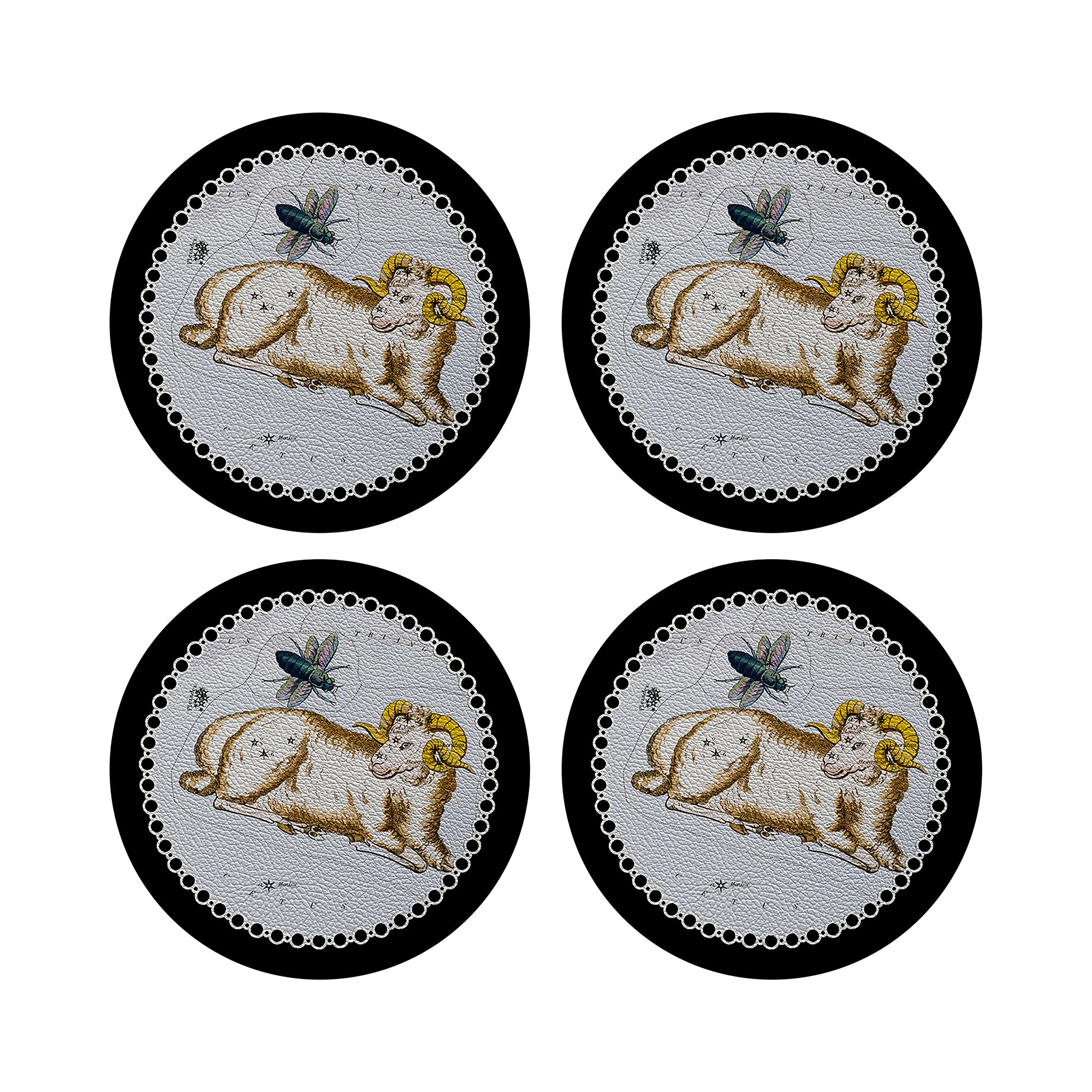 Zodiac Aries Black 16" Round Pebble Placemats, Set of 4 - nicolettemayer.com