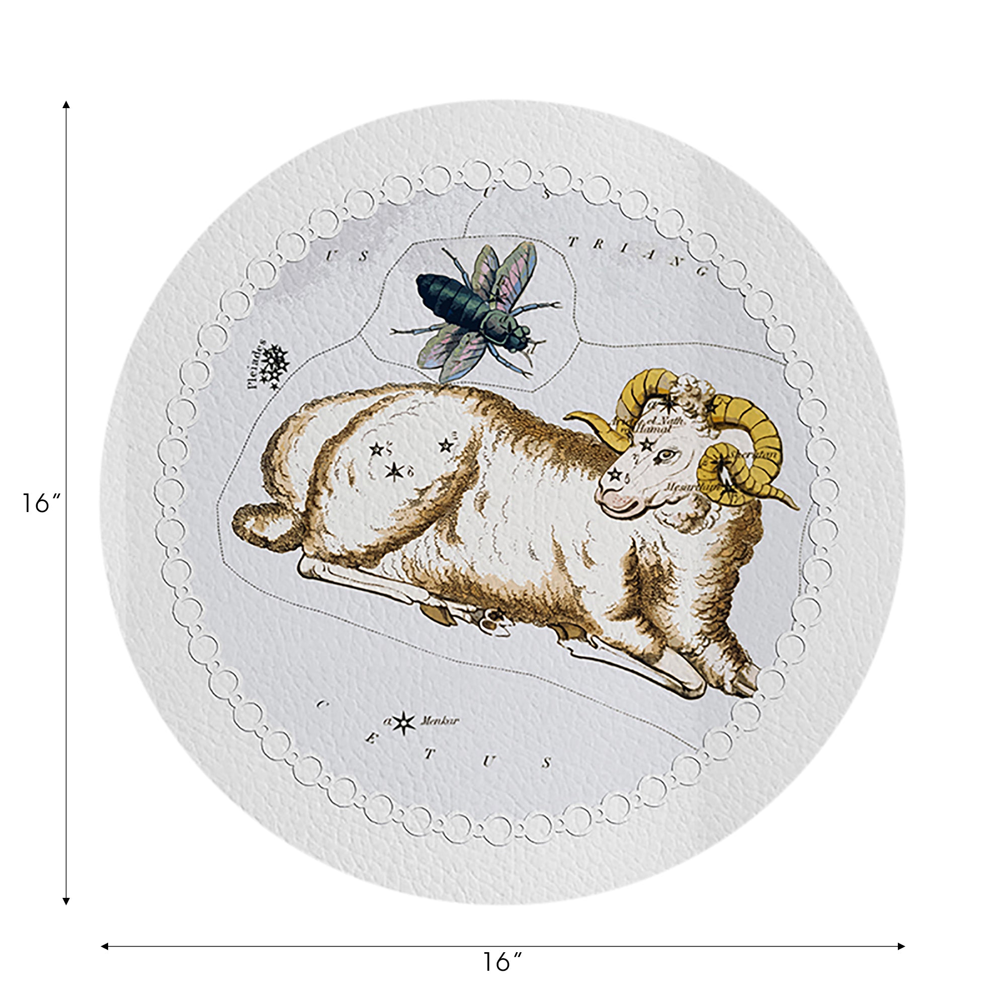 Zodiac Aries White Vegan Leather Round Pebble Placemat