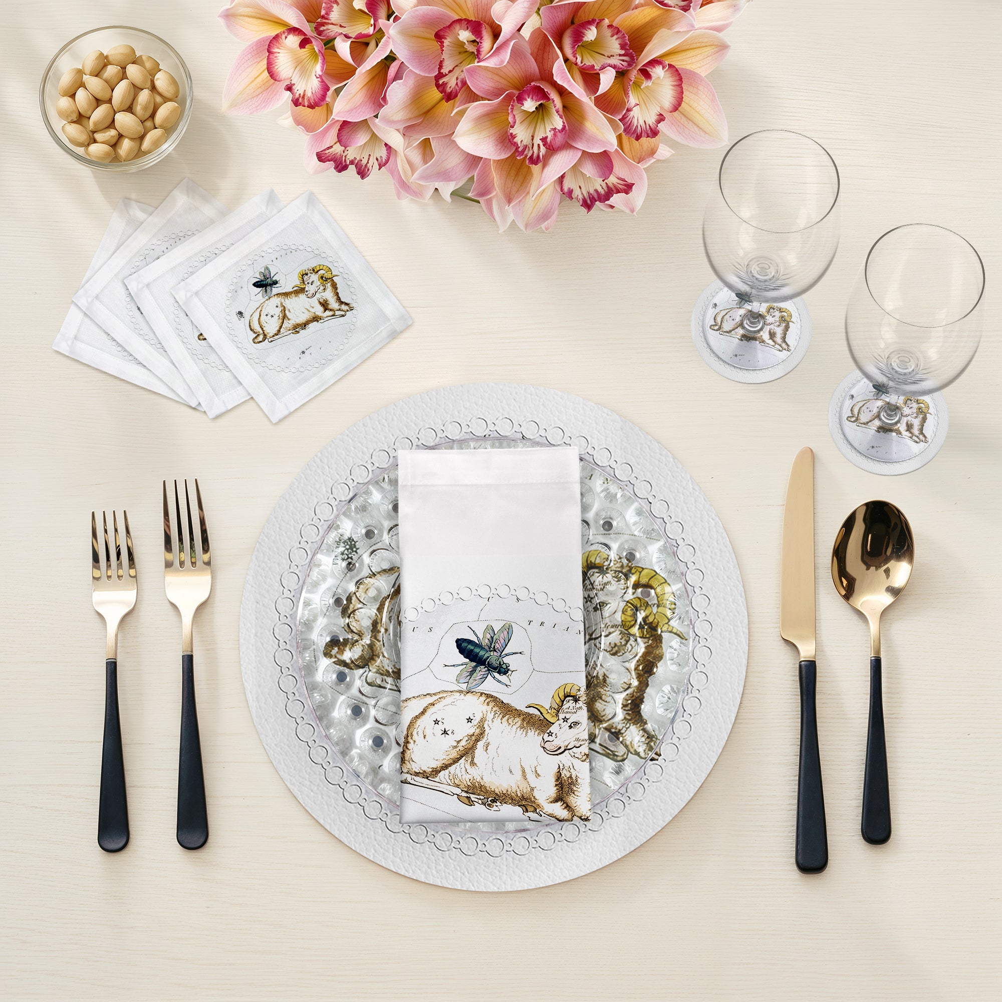 Zodiac Aries White 16" Round Pebble Placemats, Set of 4 - nicolettemayer.com