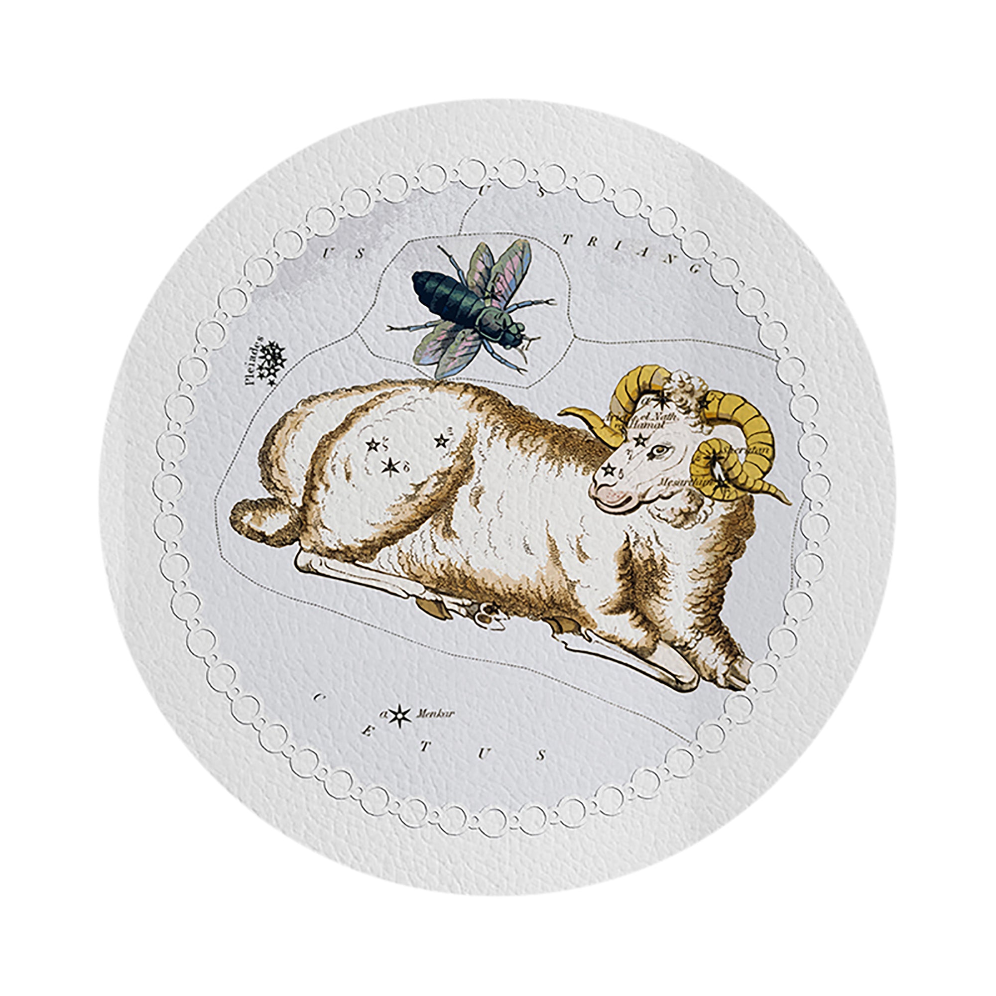 Zodiac Aries White Vegan Leather Round Pebble Placemat - nicolettemayer.com