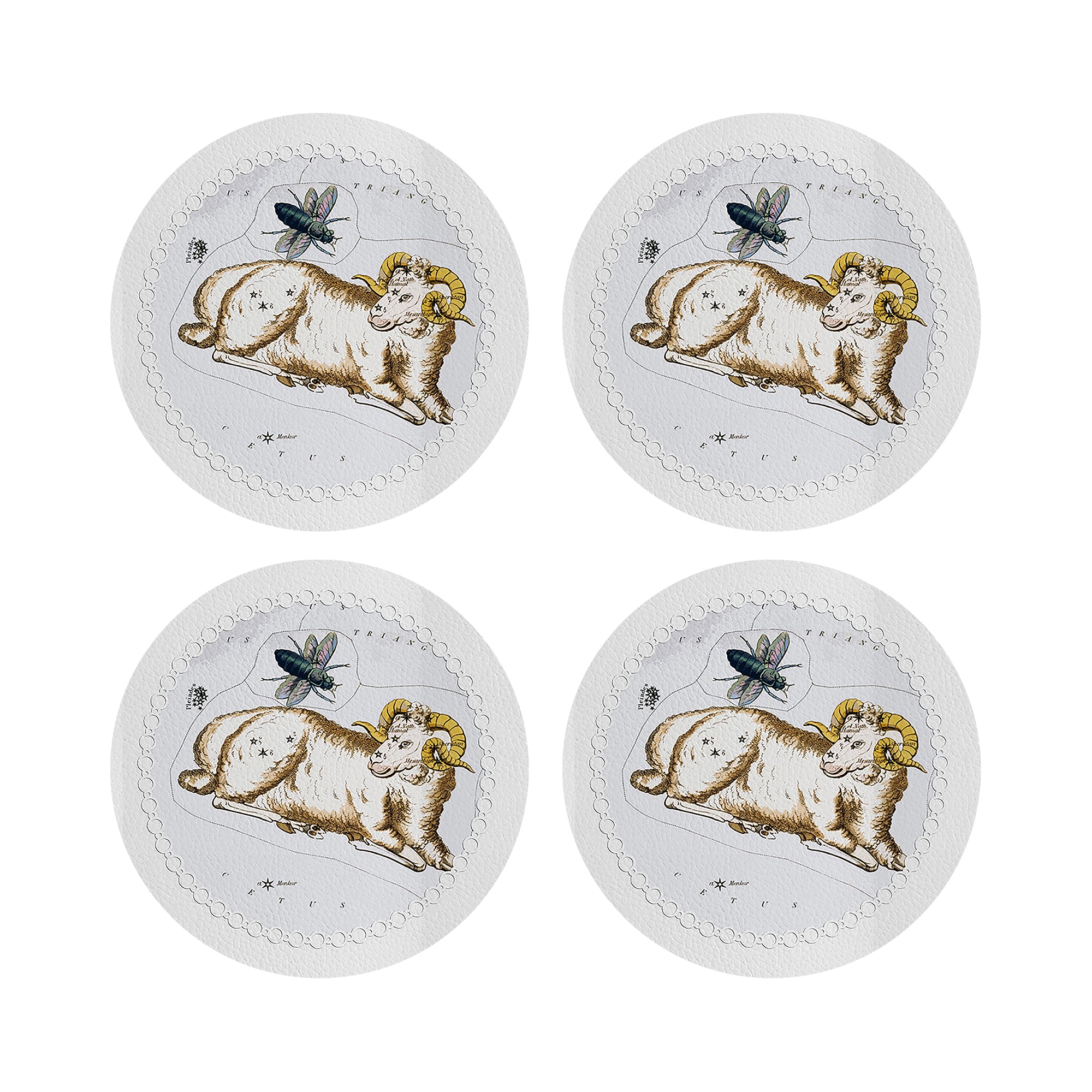 Zodiac Aries White Vegan Leather Round Pebble Placemat - nicolettemayer.com