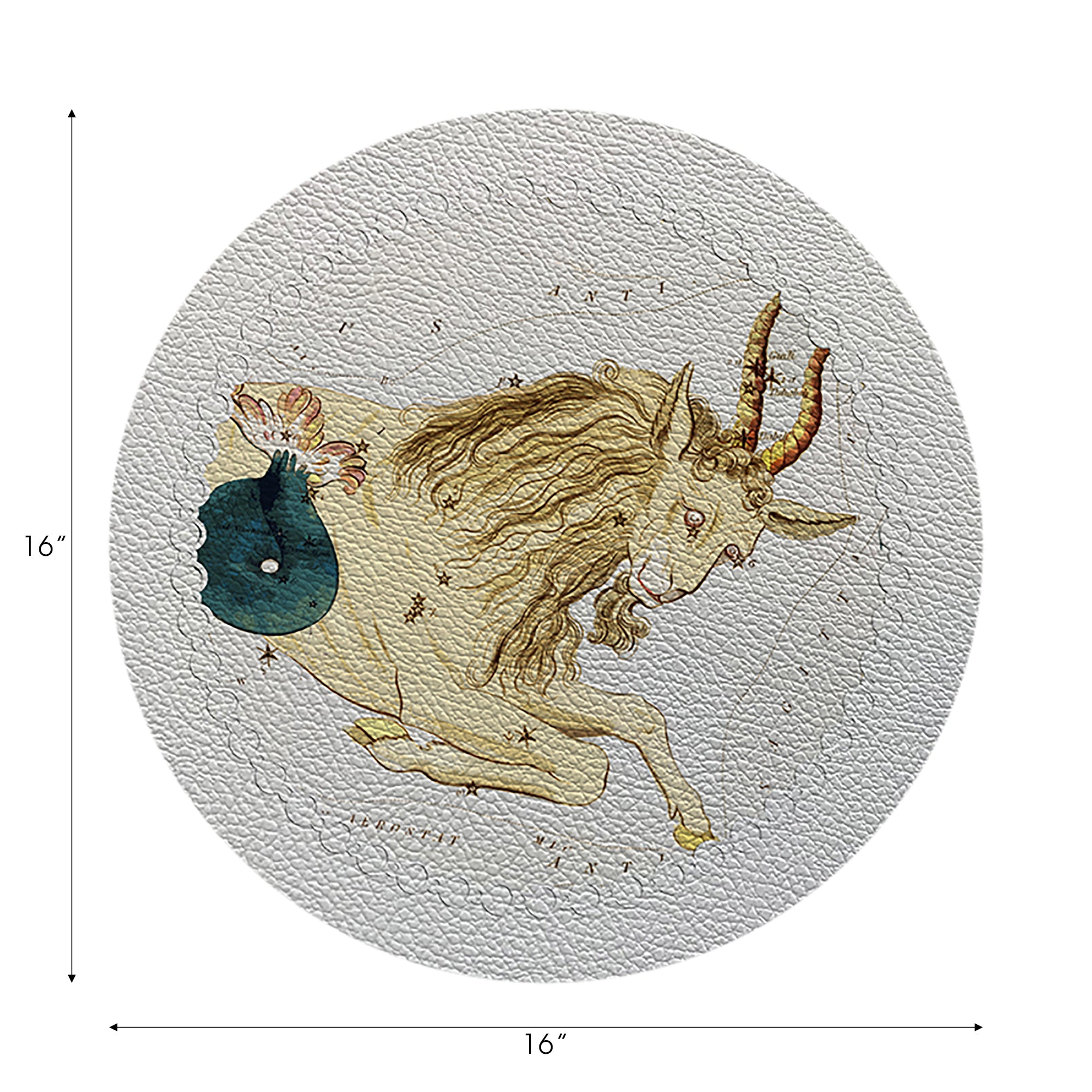 Zodiac Capricon White Vegan Leather Round Pebble Placemat