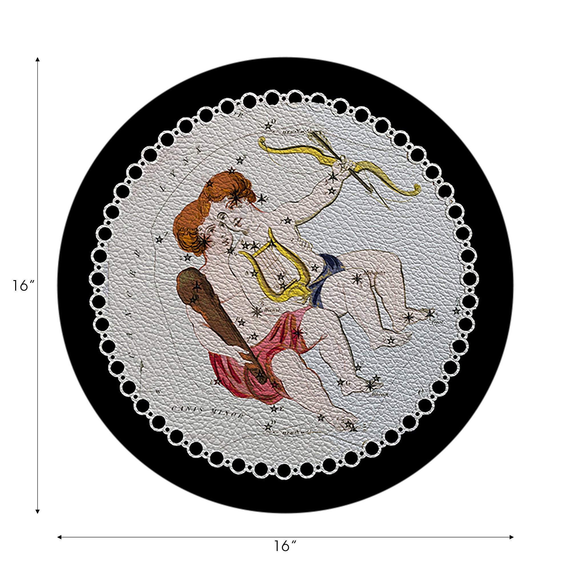 Zodiac Gemini Black Vegan Leather Round Pebble Placemat