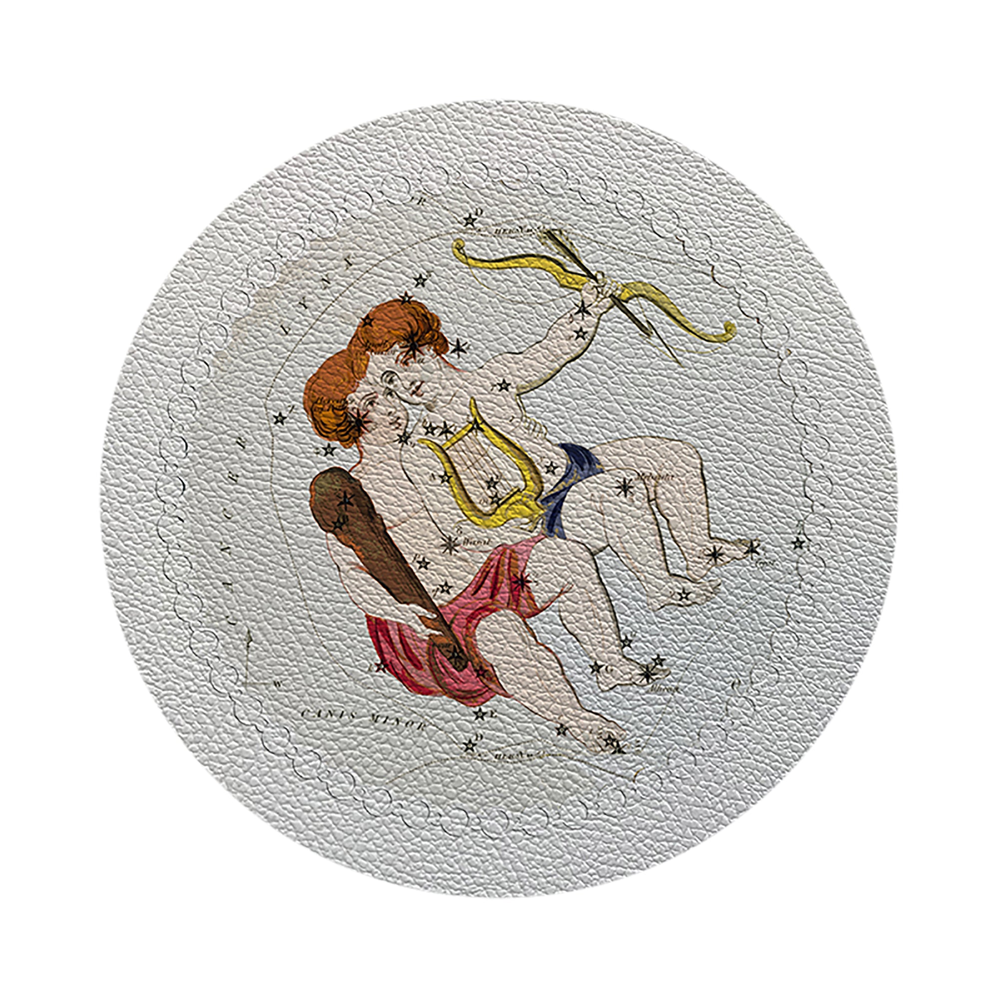 Zodiac Gemini White Vegan Leather Round Pebble Placemat - nicolettemayer.com