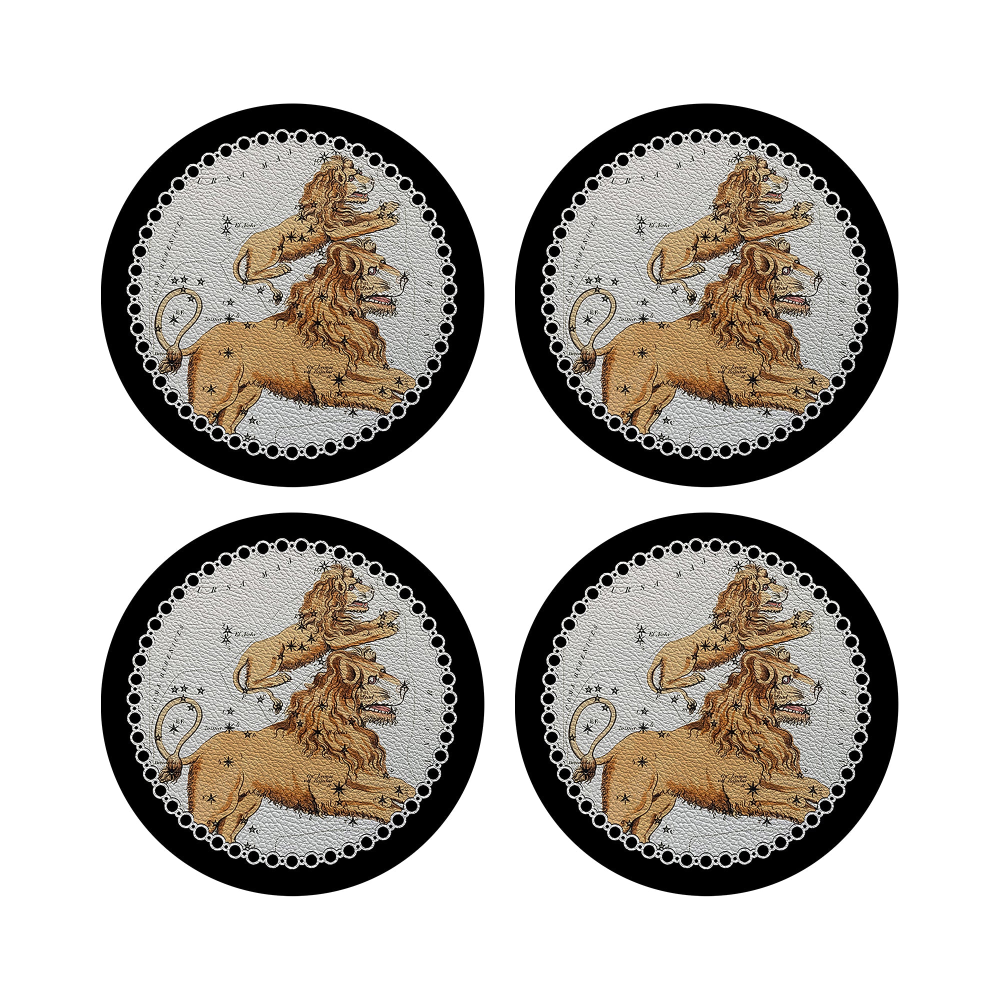 Zodiac Leo Black 16" Round Pebble Placemats, Set of 4 - nicolettemayer.com