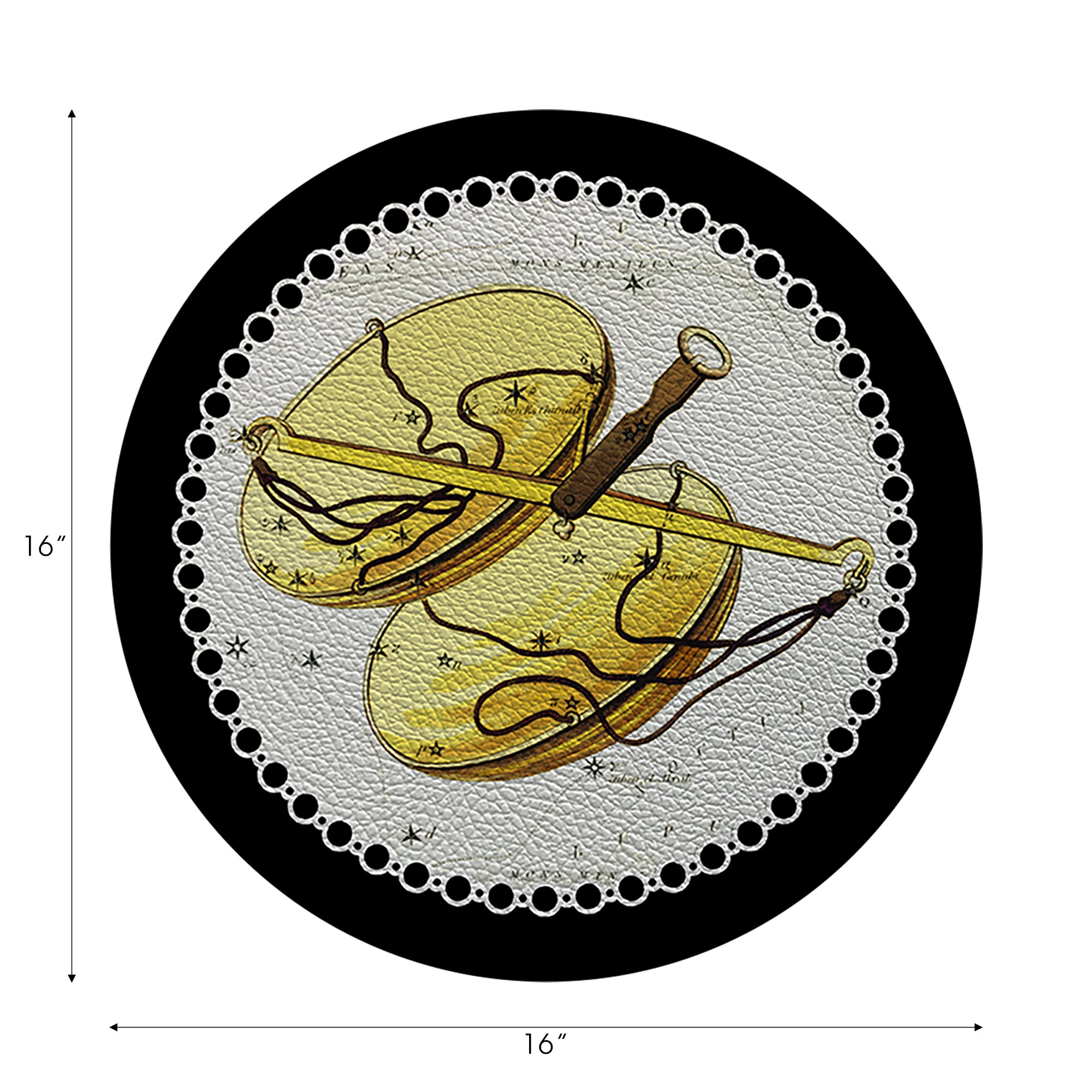 Zodiac Libra Black Vegan Leather Round Pebble Placemat - nicolettemayer.com
