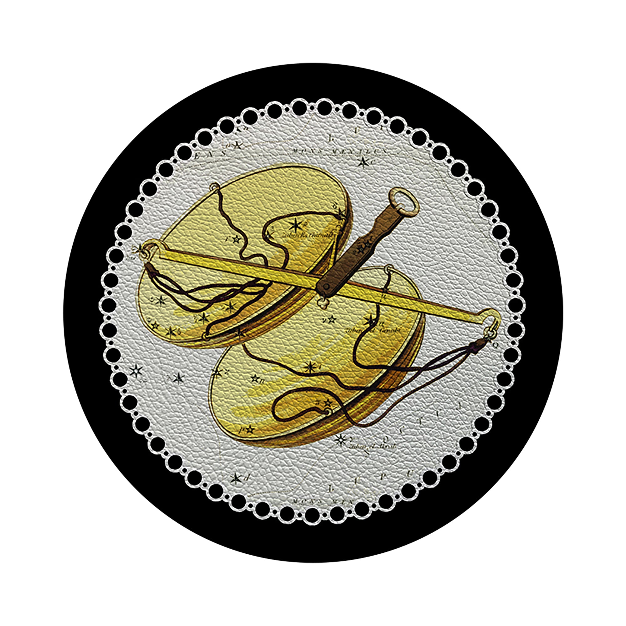 Zodiac Libra Black Vegan Leather Round Pebble Placemat - nicolettemayer.com