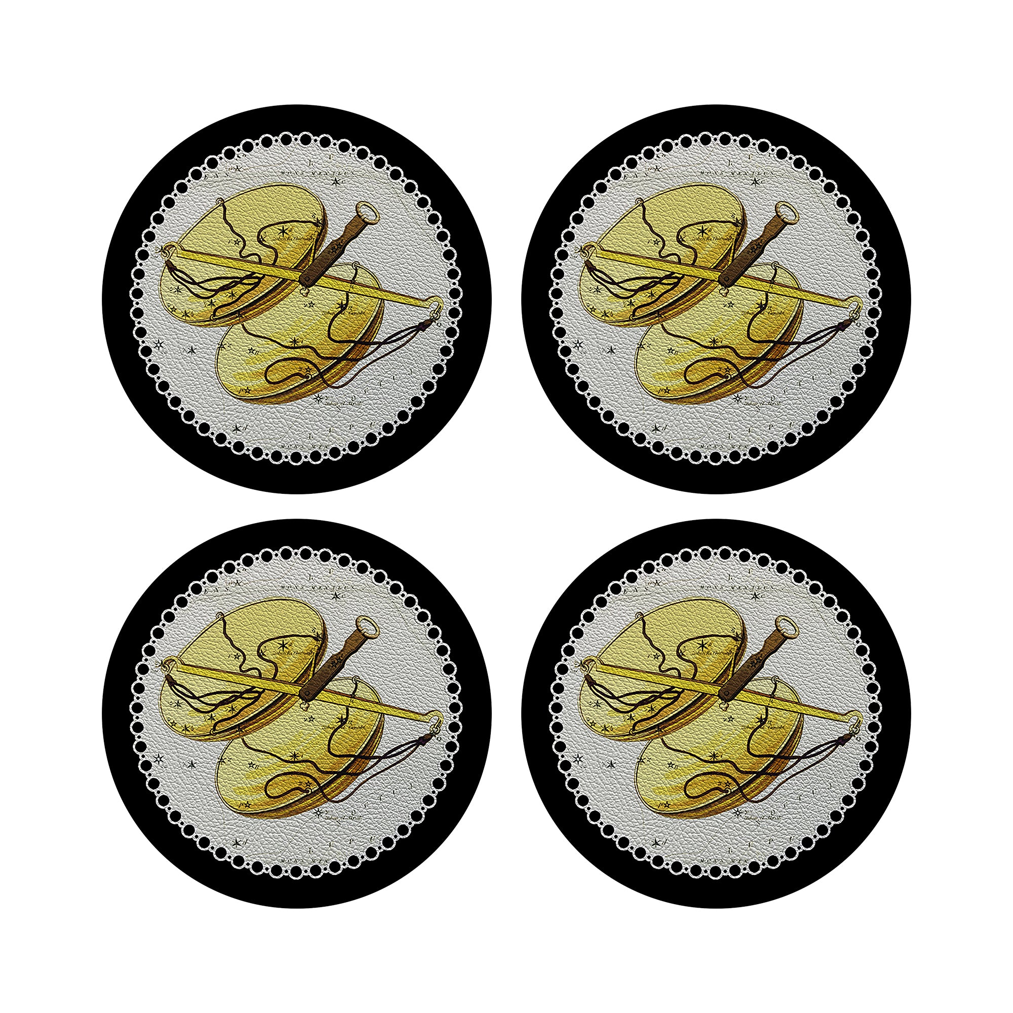 Zodiac Libra Black Vegan Leather Round Pebble Placemat - nicolettemayer.com
