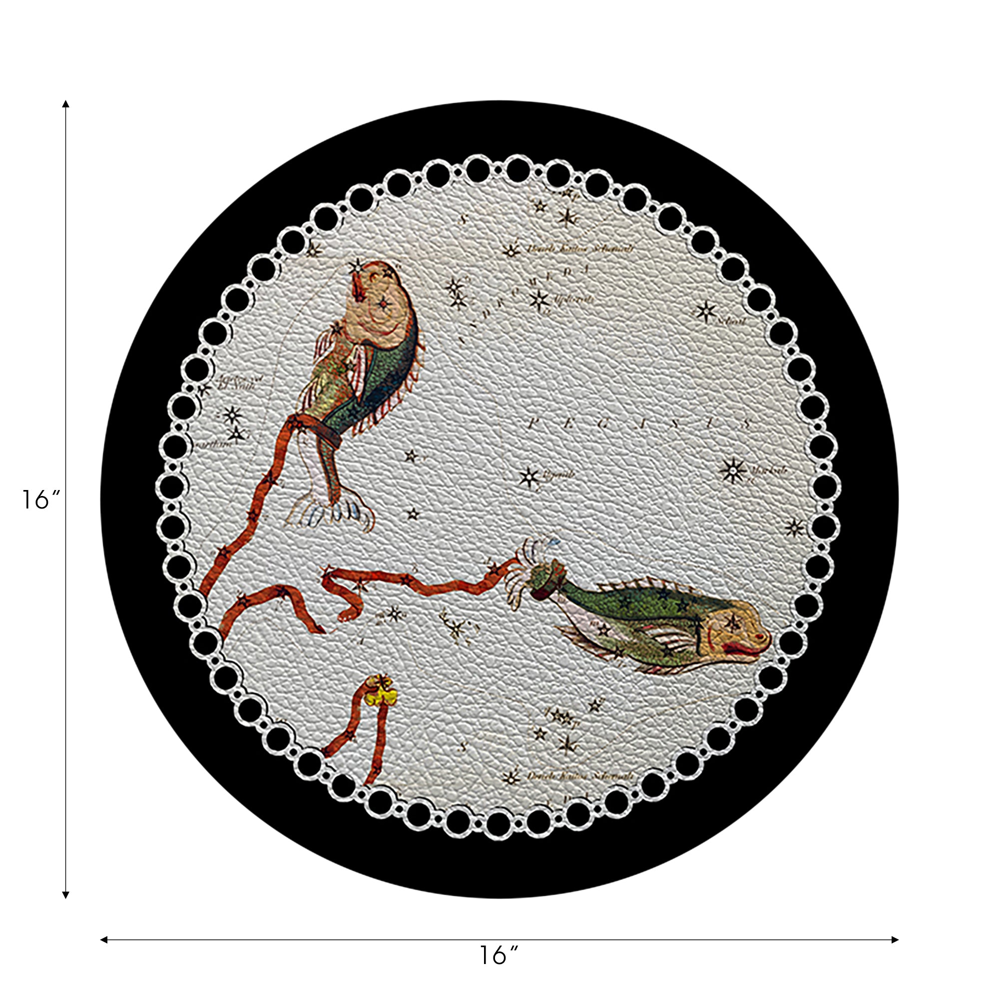 Lot de 4 sets de table ronds en galets noirs Zodiac Poissons 40 cm