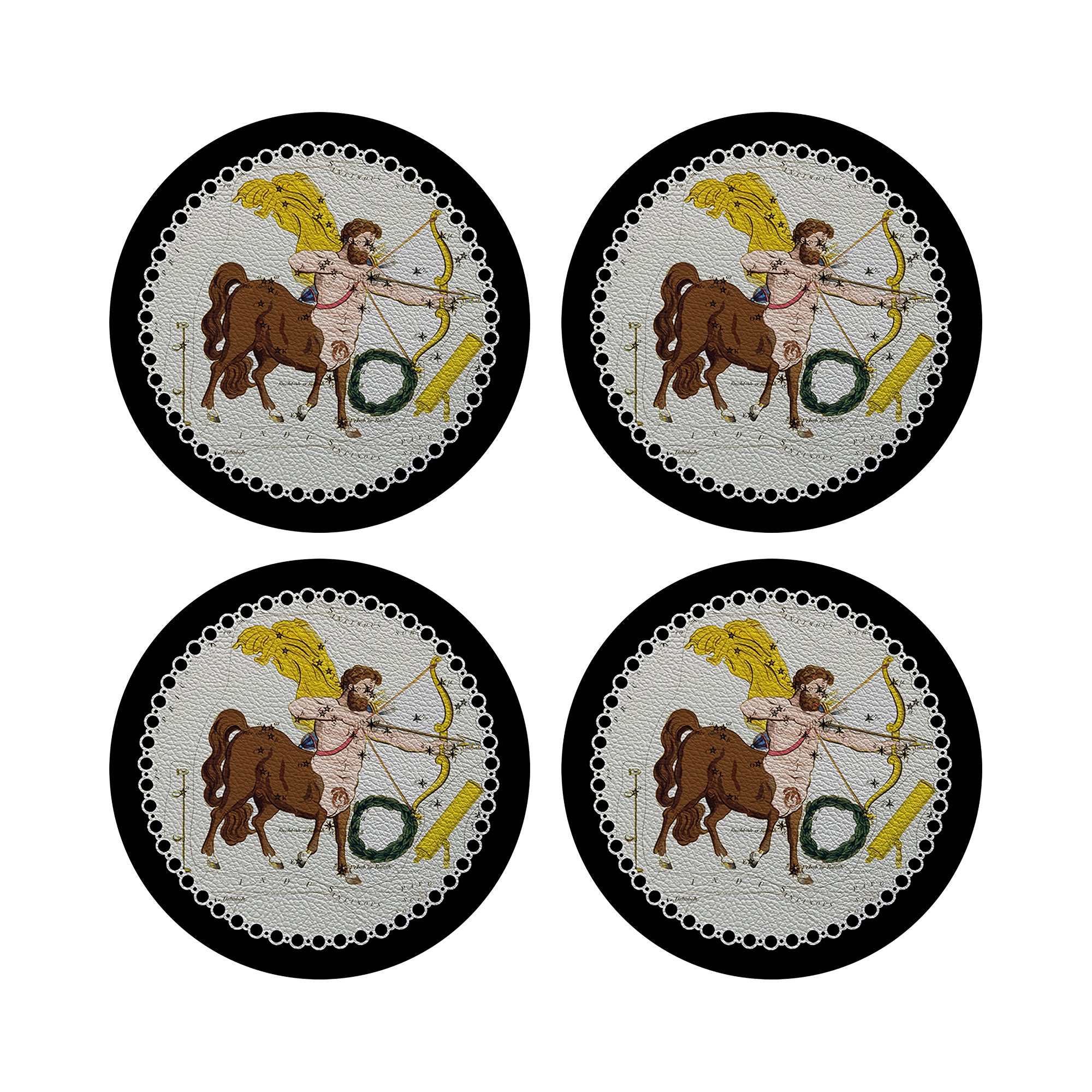 Zodiac Sagitarius Black 16" Round Pebble Placemats, Set of 4 - nicolettemayer.com