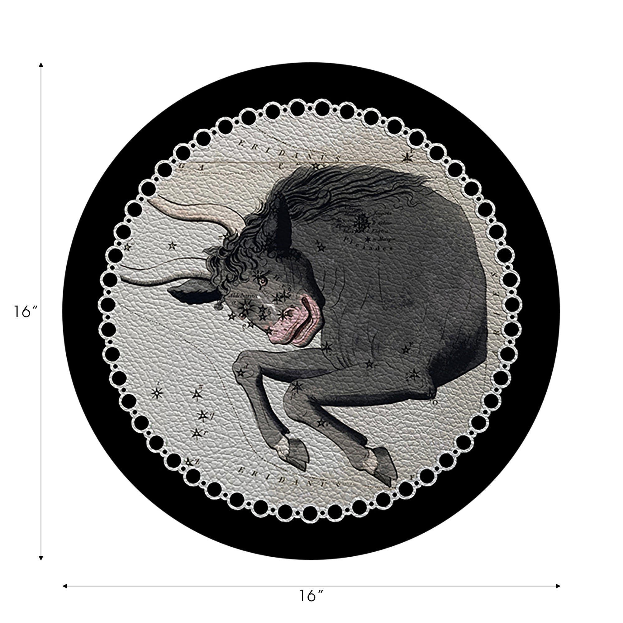 Zodiac Taurus Black Vegan Leather Round Pebble Placemat