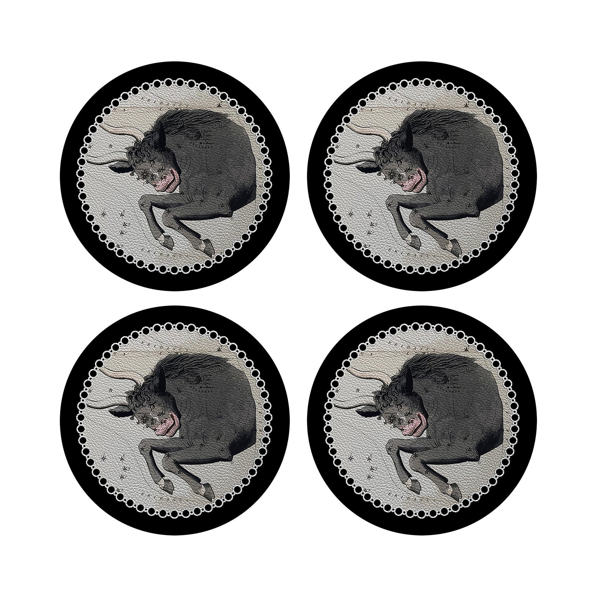 Zodiac Taurus Black 16" Round Pebble Placemats, Set of 4 - nicolettemayer.com