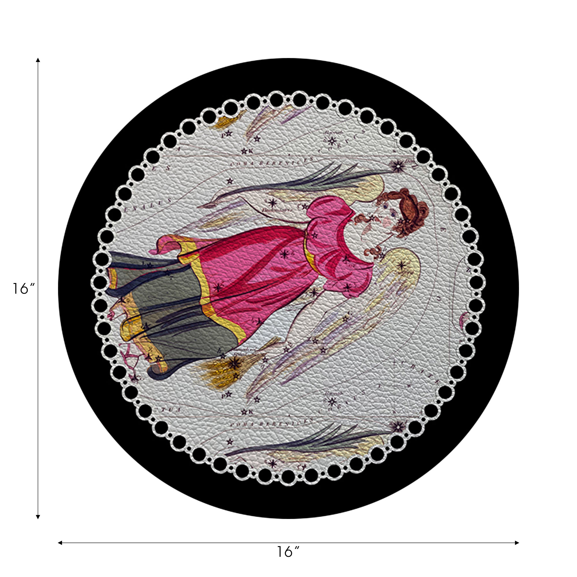 Zodiac Virgo Black Vegan Leather Round Pebble Placemat