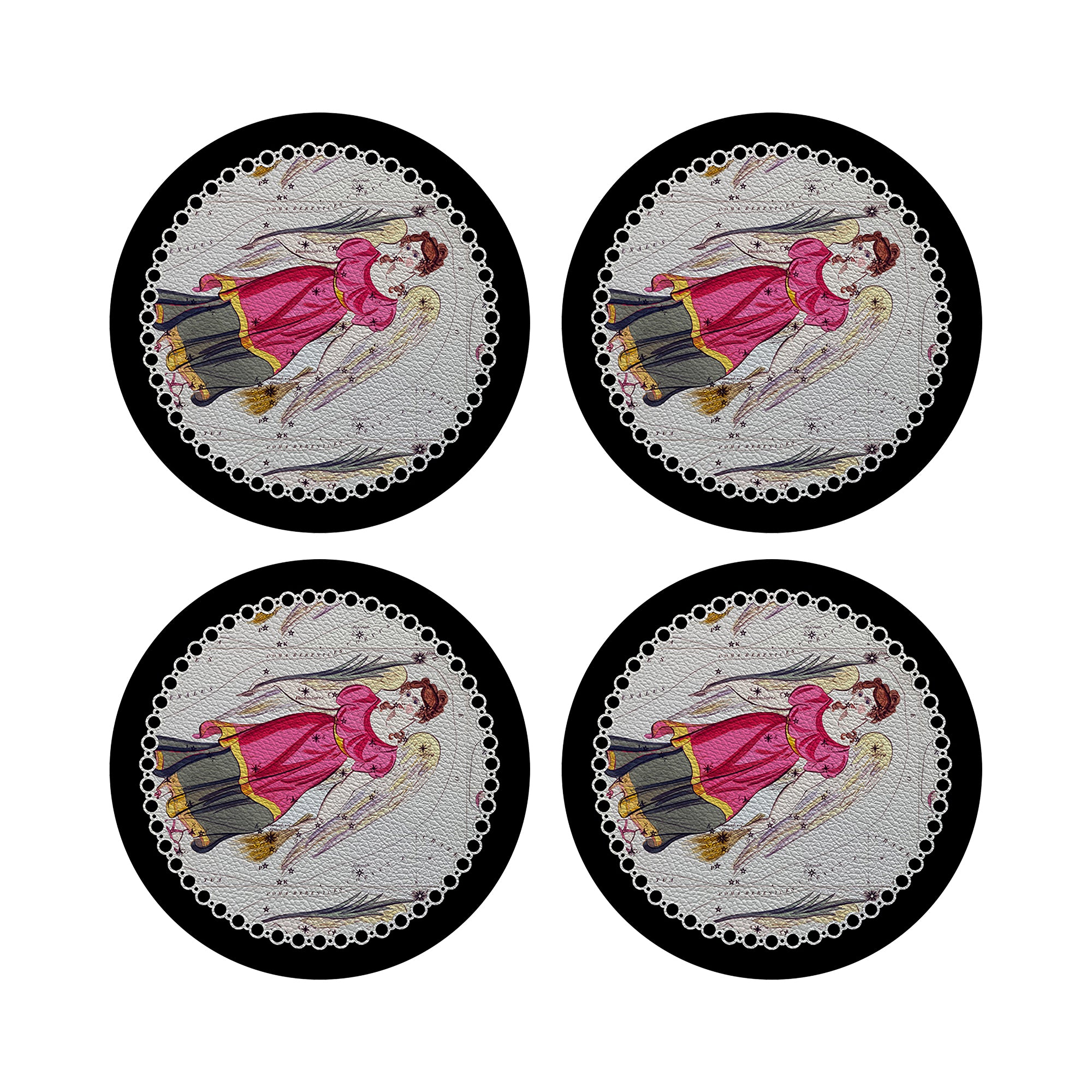 Zodiac Virgo Black 16" Round Pebble Placemats, Set of 4 - nicolettemayer.com