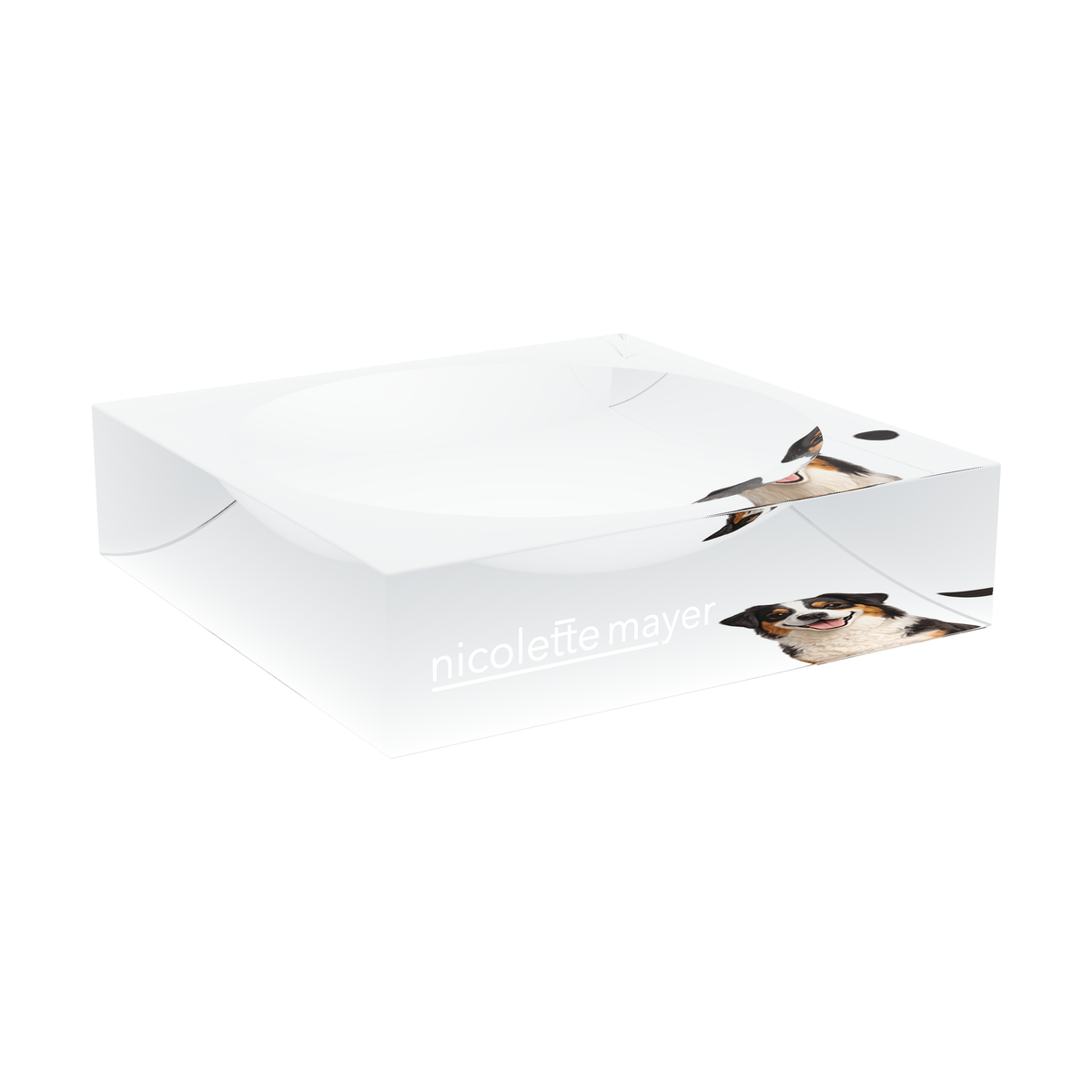 Australian Shepherd Dog Acrylic Candy Catchall Dish, large dish at an angle, by Nicolette Mayer