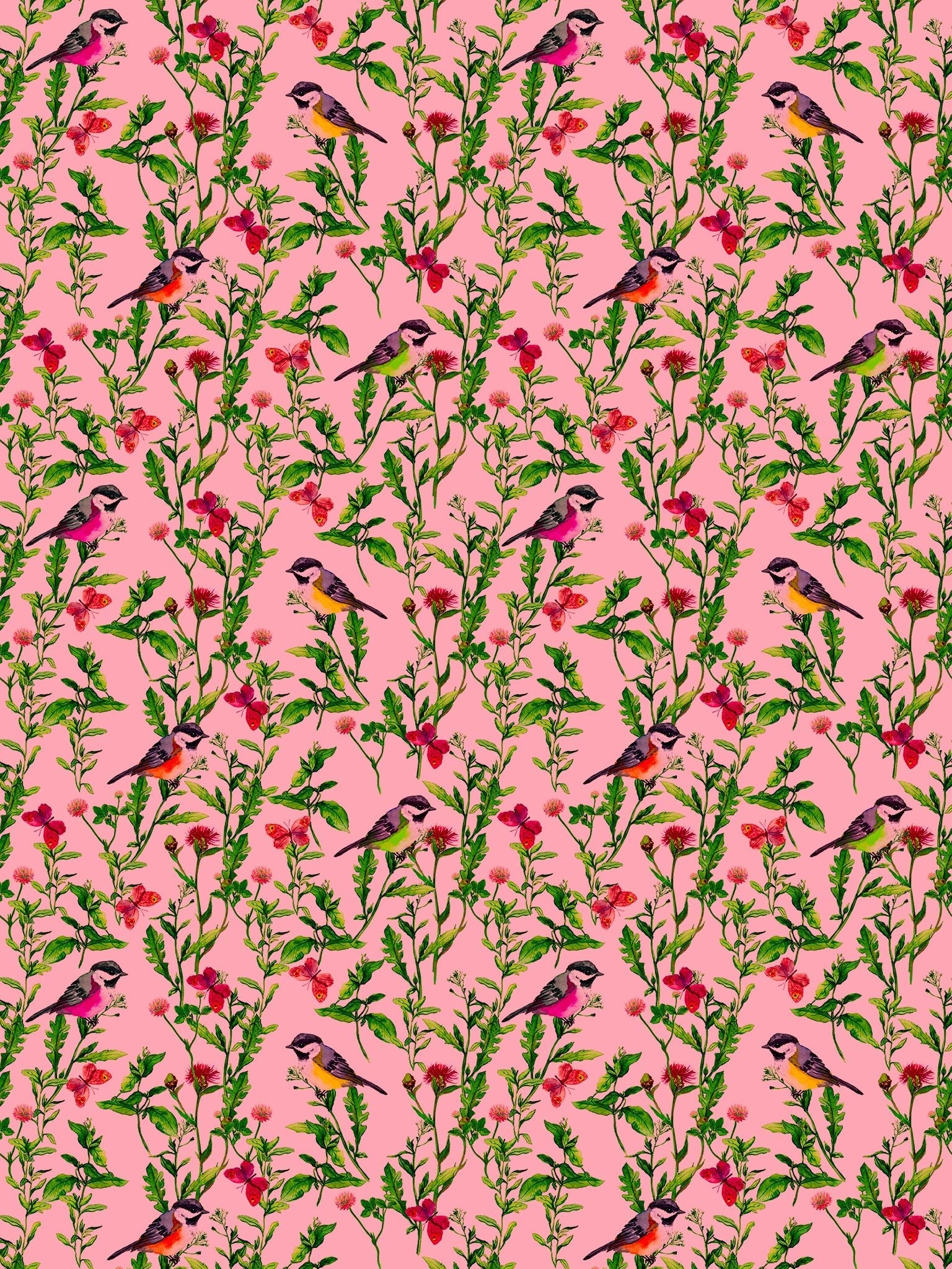 Aviary Pop Dusty Pink Wallpaper, Per Yard - nicolettemayer.com