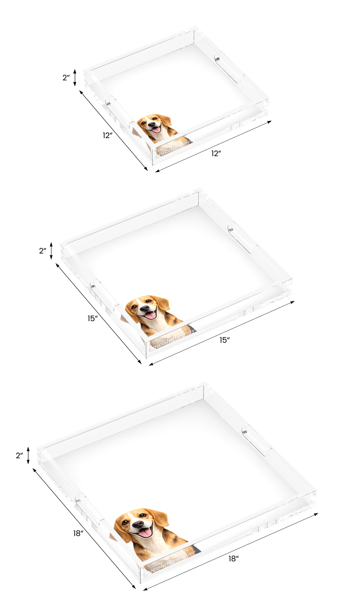 Beagle Dog Acrylic Decorative Tray, all three sizes, by Nicolette Mayer