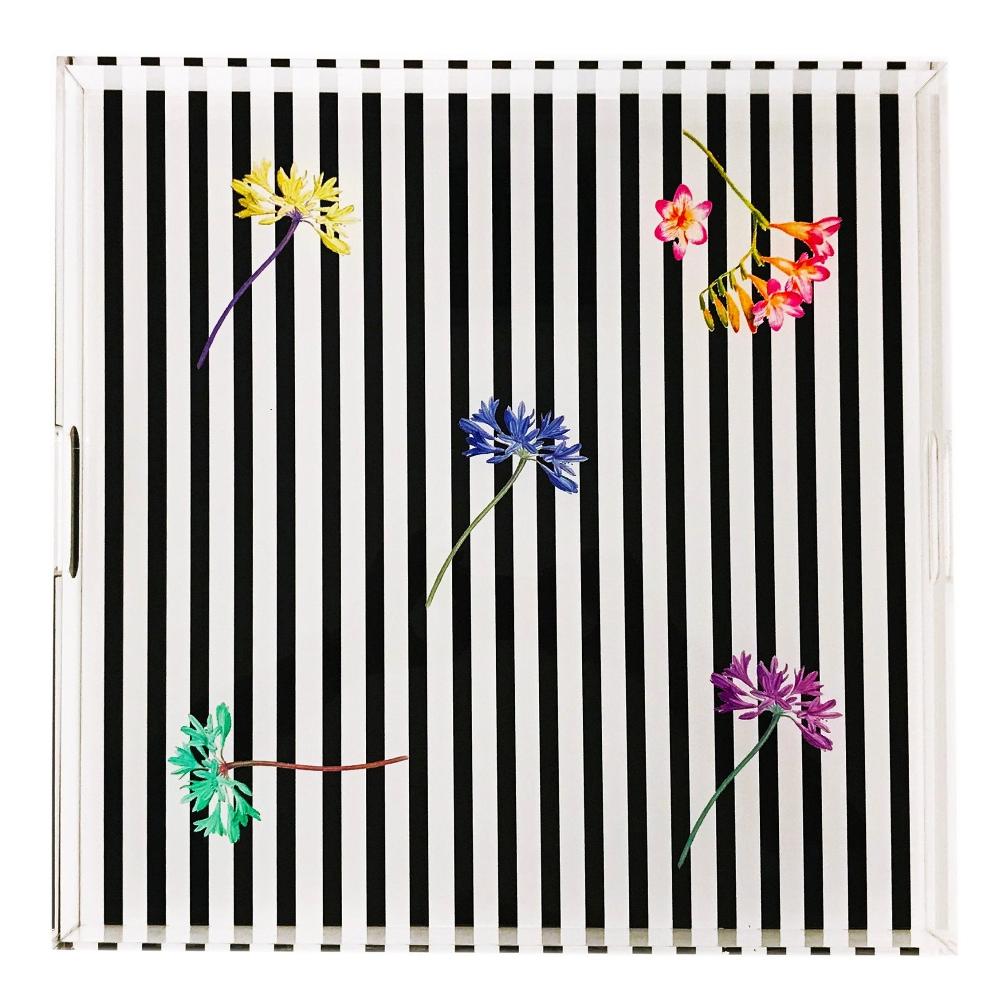 BLACK FLORAL STRIPES 18X18 ACRYLIC TRAY - nicolettemayer.com