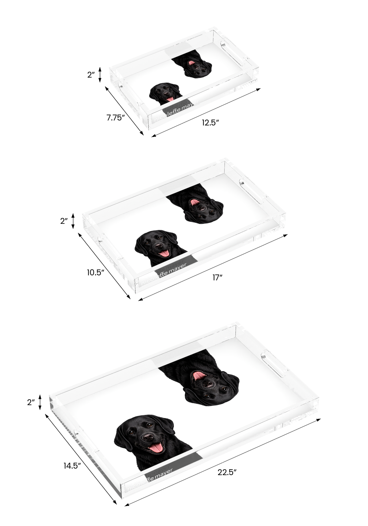 Black Lab Dog Acrylic Rectangle Tray, all three sizes, by Nicolette Mayer