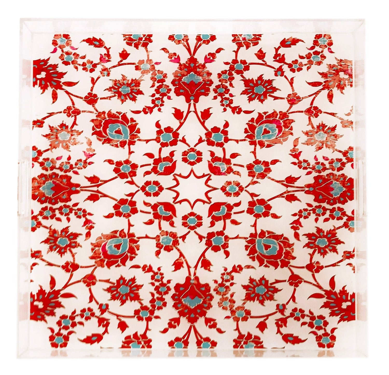 BOSPHORUS RED TURQUOISE 18X18 ACRYLIC TRAY - nicolettemayer.com