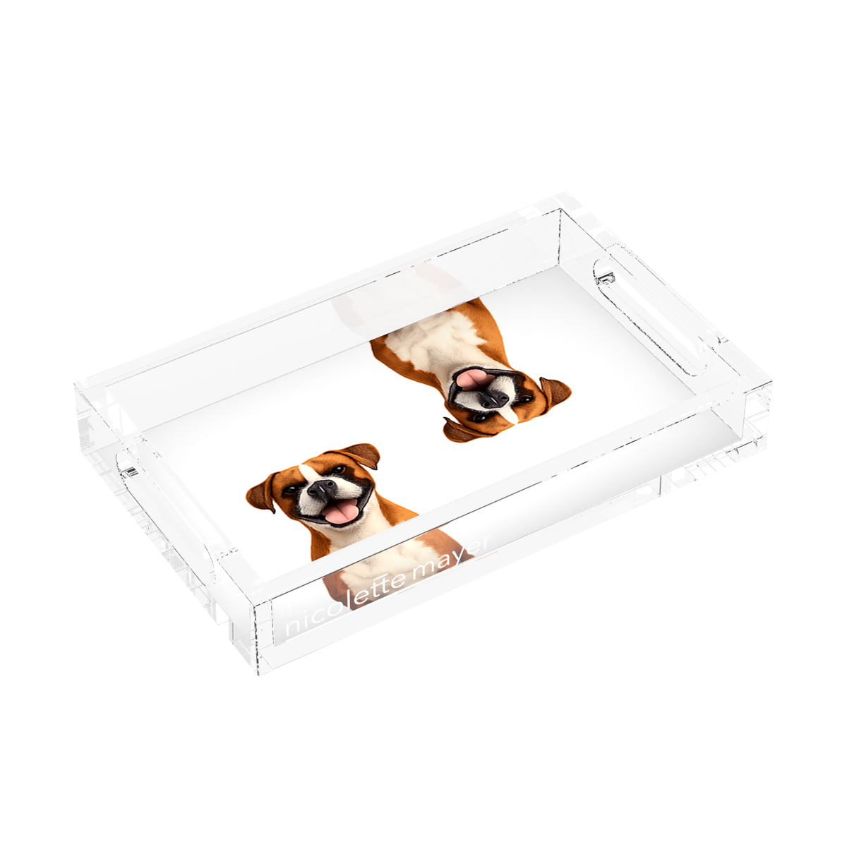 Boxer Dog Acrylic Rectangle Tray, left three-quarter, by Nicolette Mayer