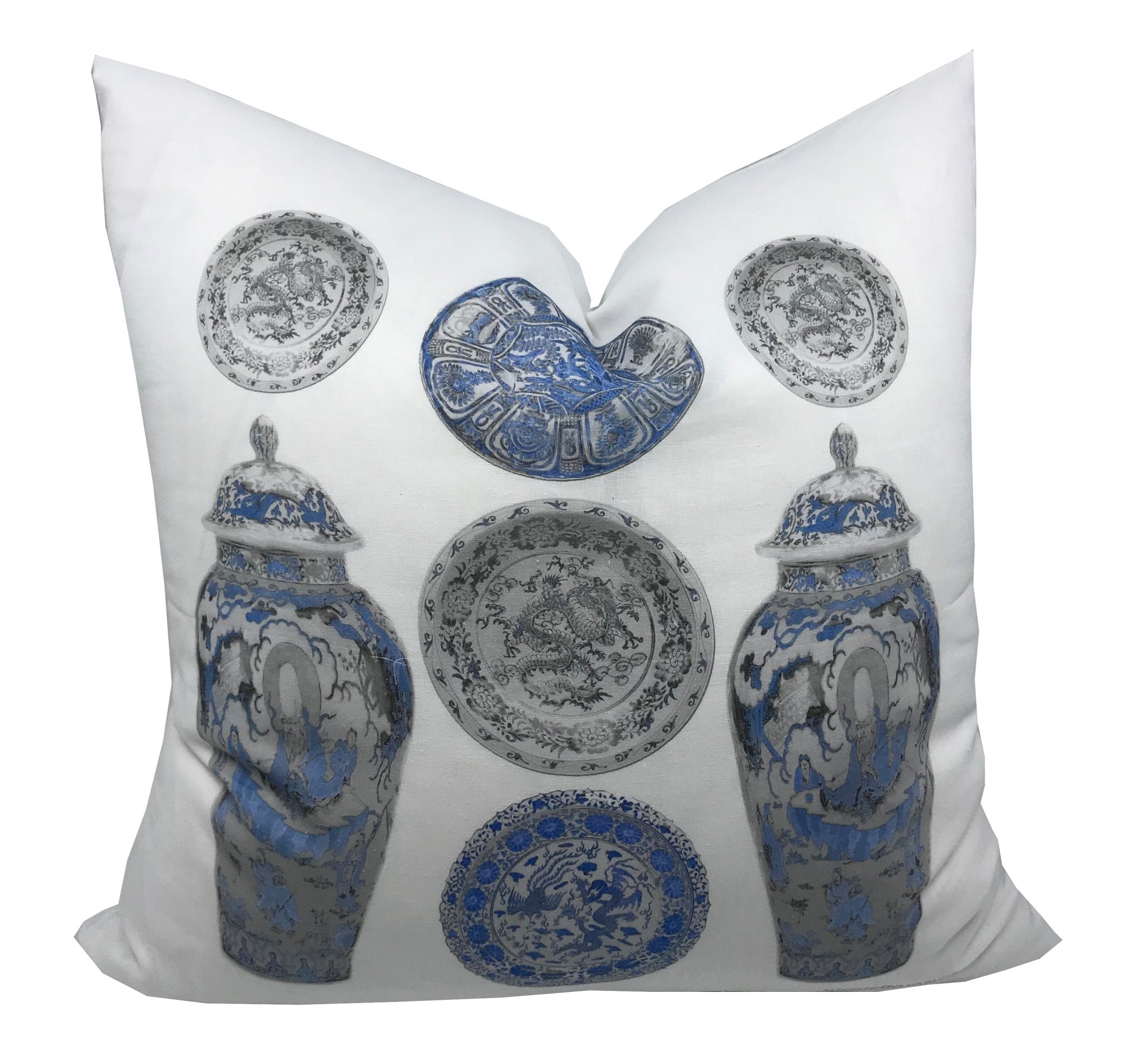 Chinois Ceramic Ming Blue 22" X 22" Designer Pillow - nicolettemayer.com